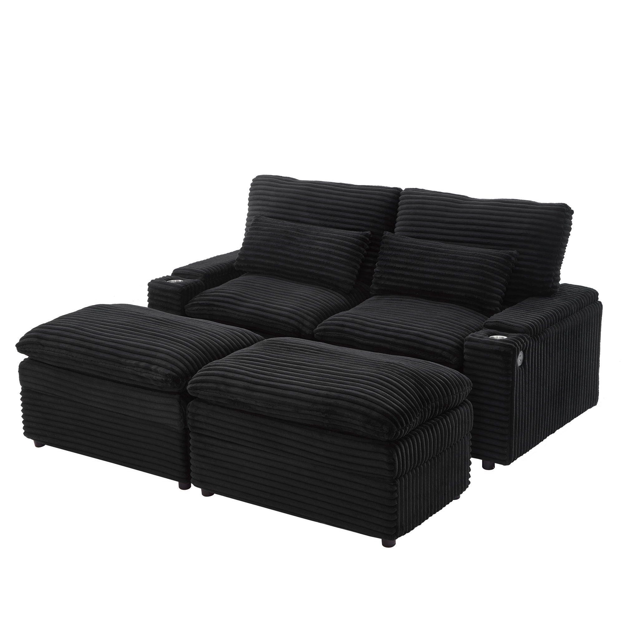 Convertible Loveseat Sofa With Storage, USB Ports, Cup Holders