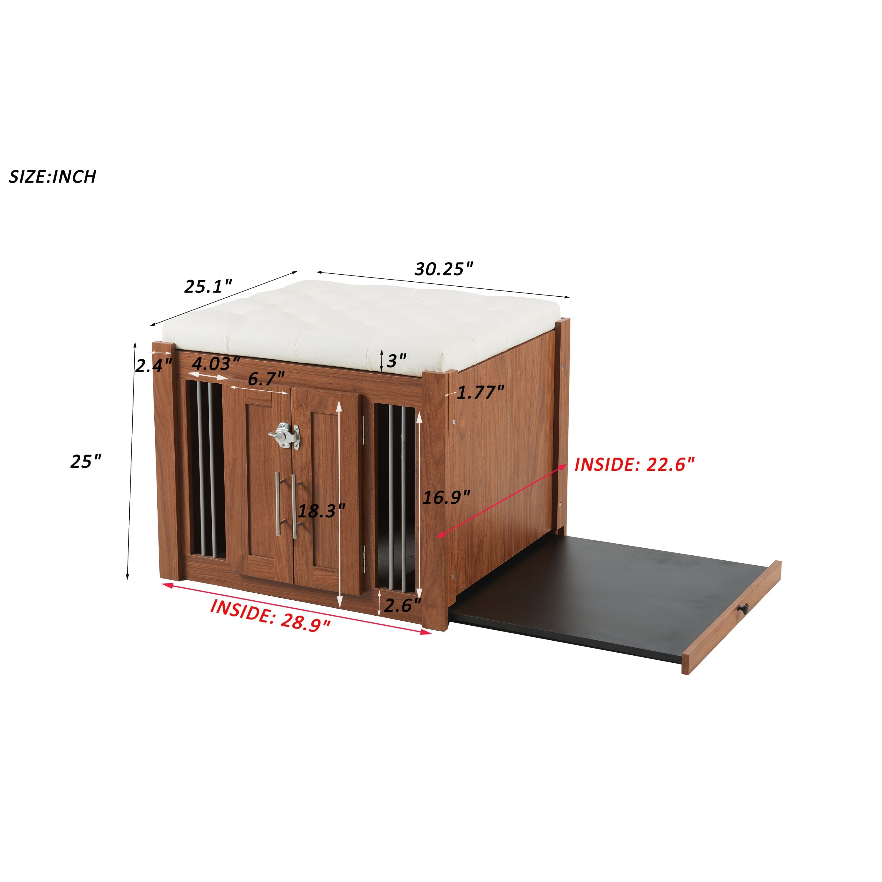 2 in 1 Walnut Dog Crate Nightstand with Storage