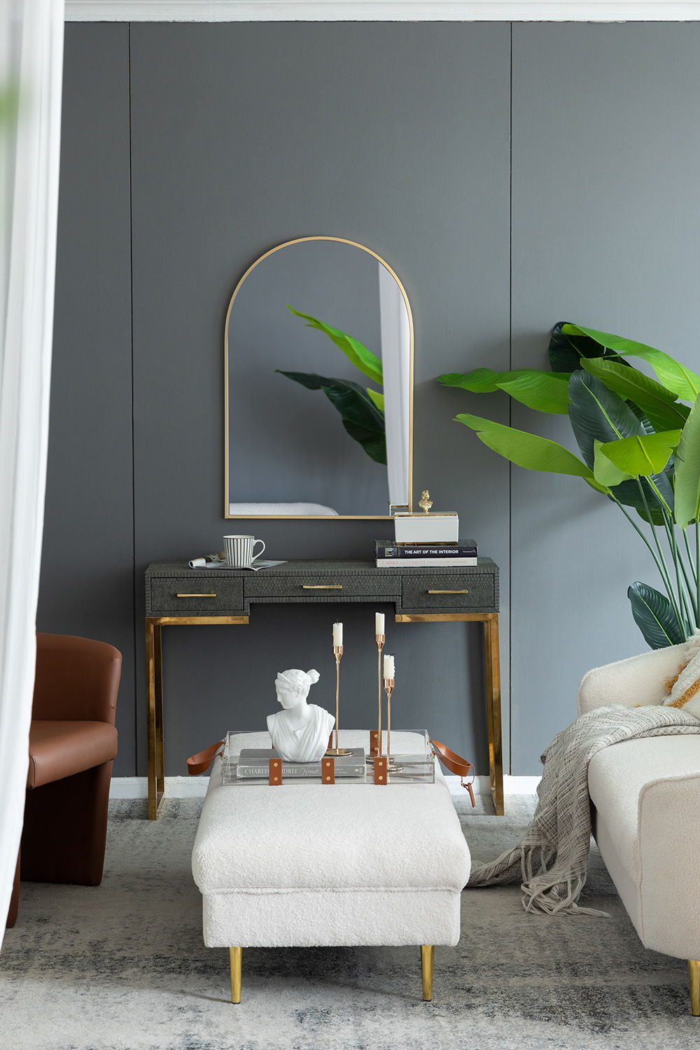 Arched Mirror With Metal Frame, Wall Mirror For Living Room Bedroom Entryway