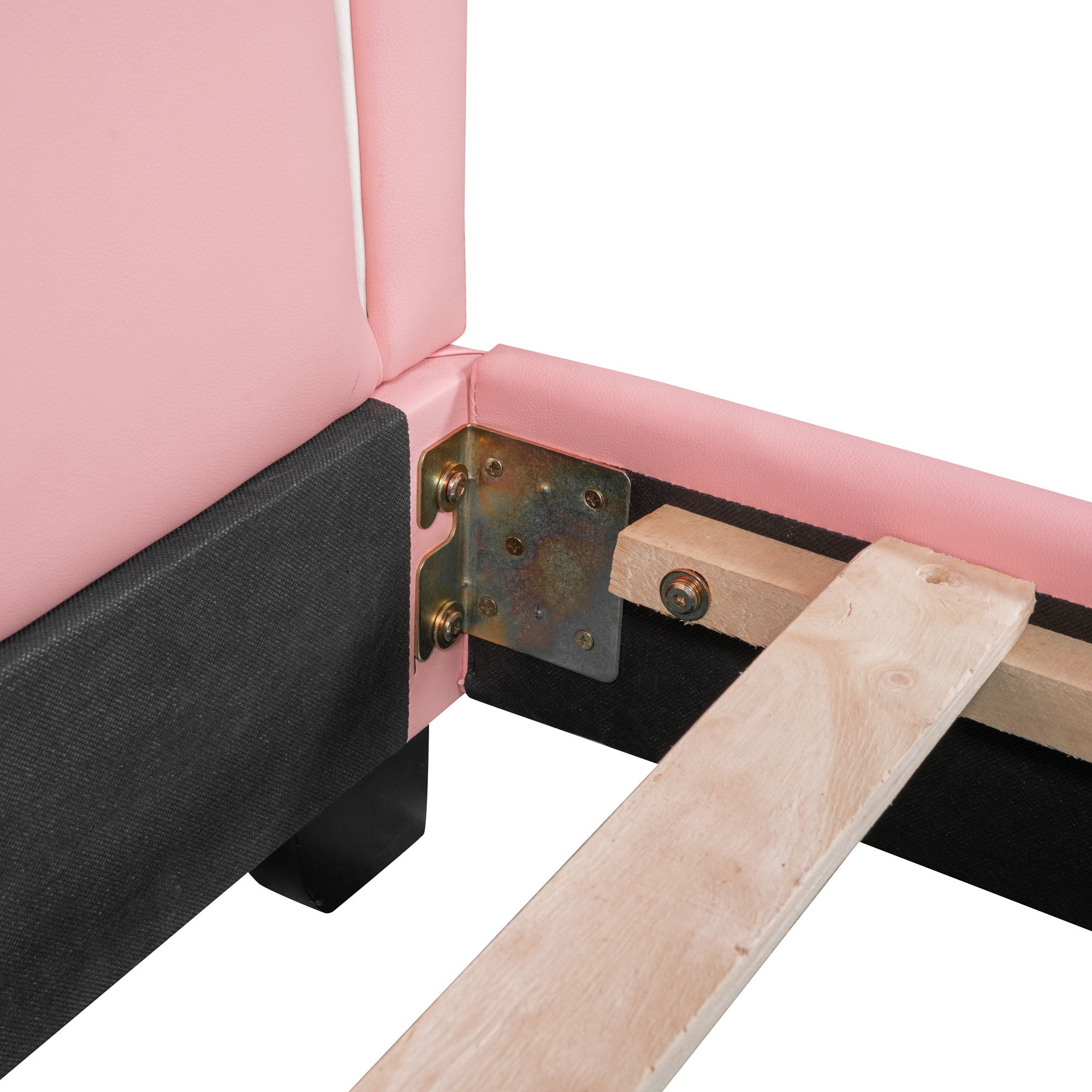 Upholstered Leather Platform Bed With Rabbit Ornament