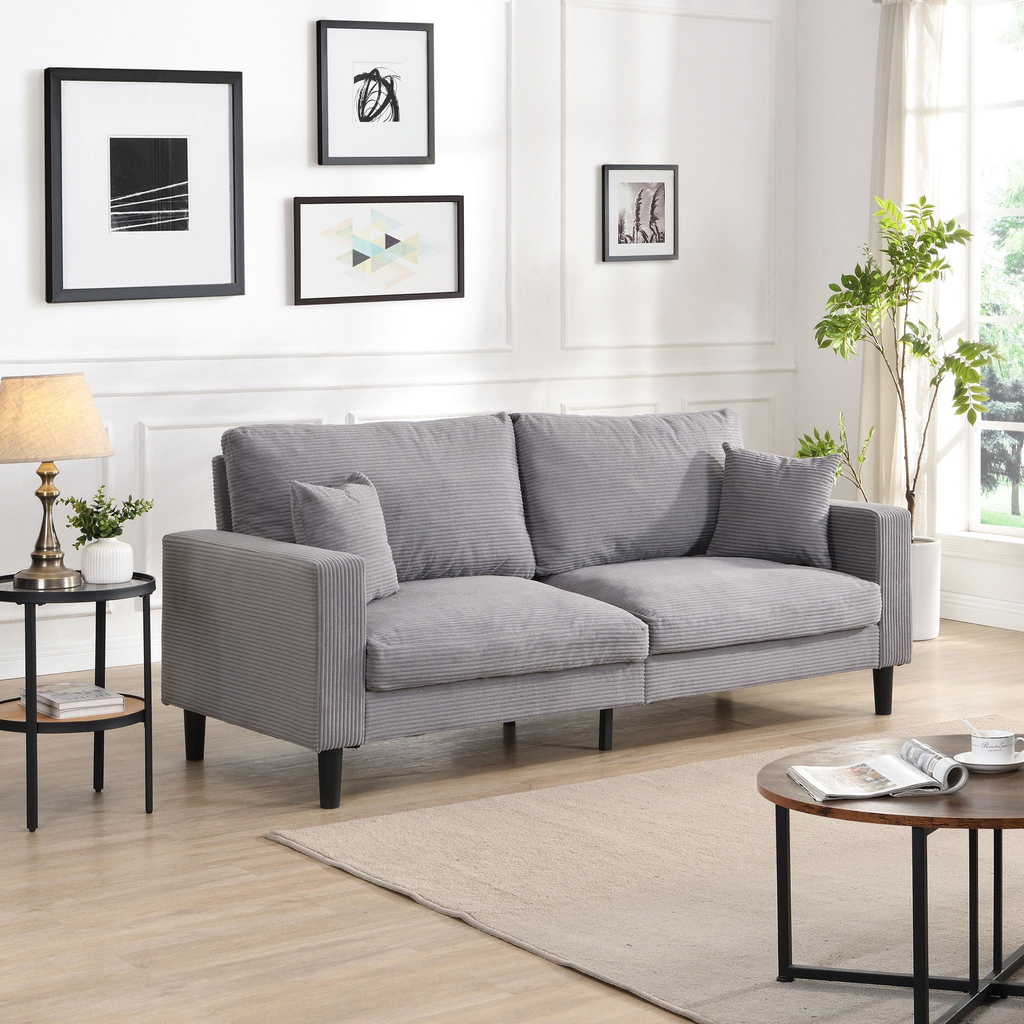 Modern Upholstered 3 Seat Sofa, High Resilience