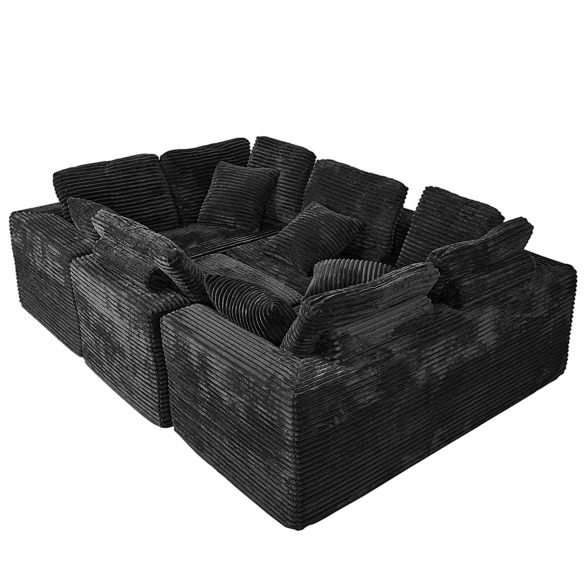 Modular U-Shaped Sectional Sofa, 6 Seater Chaise Lounge With Reversible Design - Black