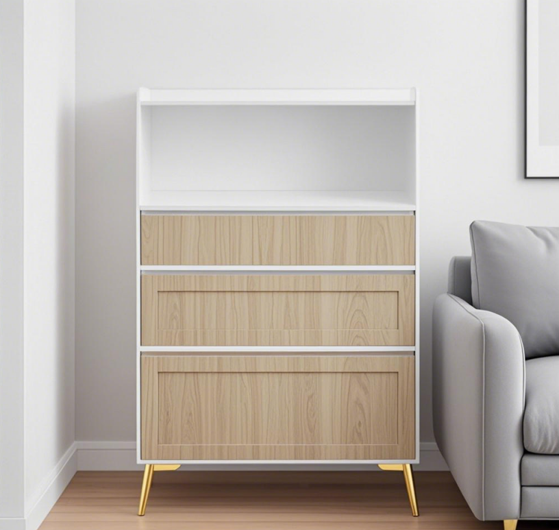 Modern Design Three Drawer Storage Cabinet,Bedroom Clothes Storage Can Be Used in Dining Room, Kitchen, Bedroom. White Solid Wood Frame - Best Buy Furniture