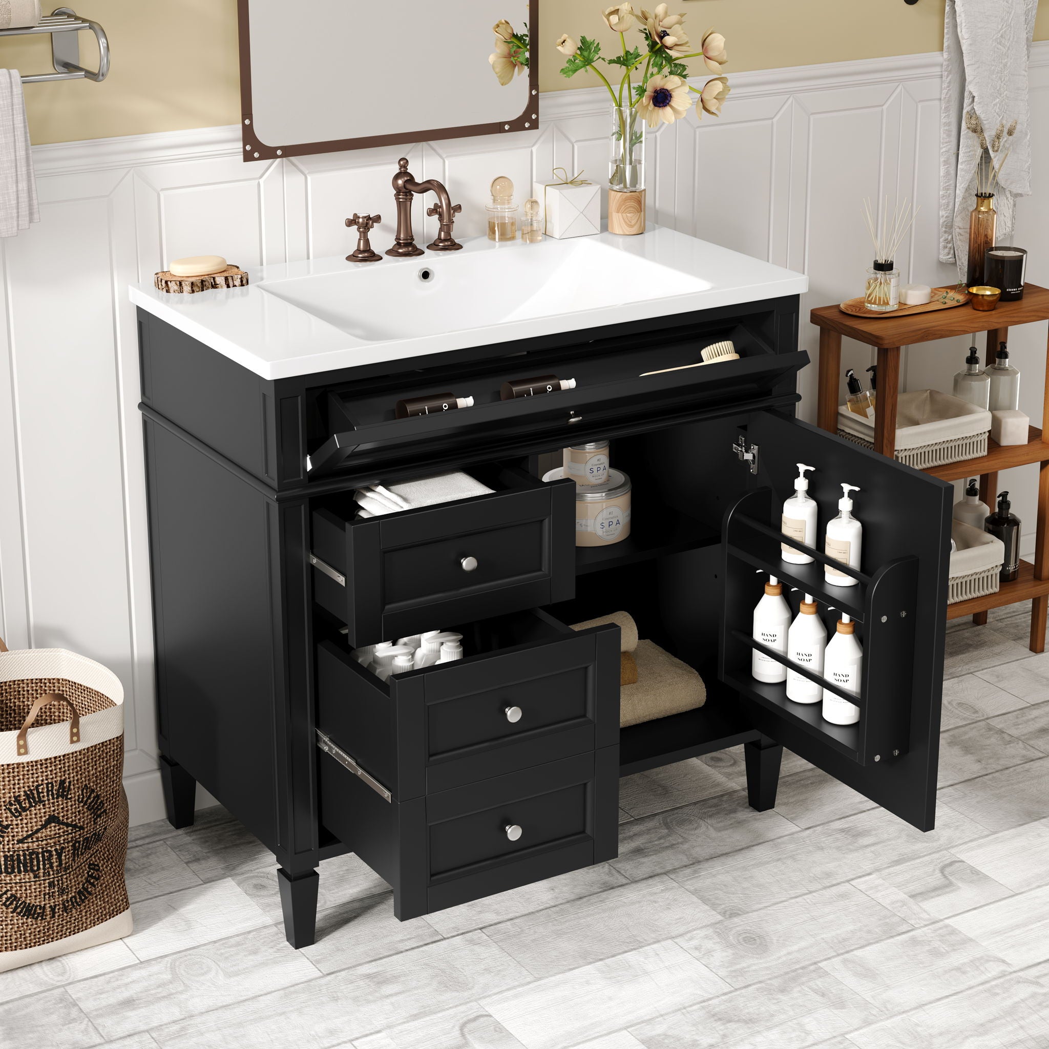 Bathroom Vanity With Top Sink, Storage Cabinet With 2 Drawers And Tip Out Drawer