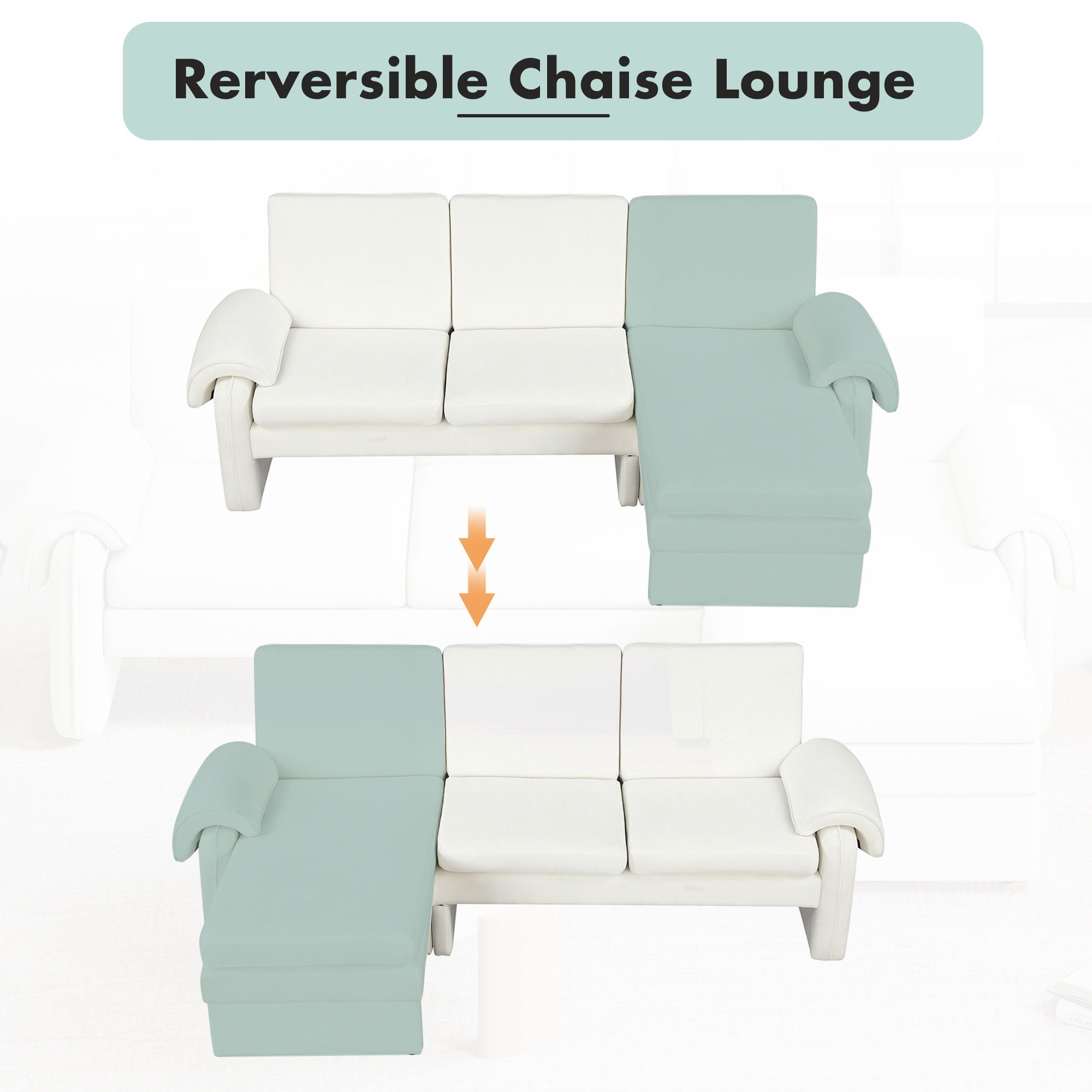 Convertible Futon Sofa Bed With Adjustable Backrest, Reversible Chaise Lounge And 2 Removable Armrest Pillows