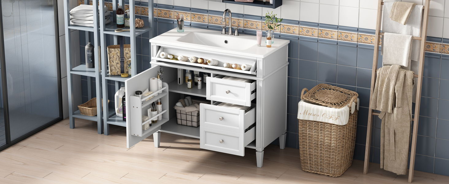 Bathroom Vanity & Top Sink, Modern Bathroom Storage Cabinet With 2 Drawers And A Tip-Out Drawer