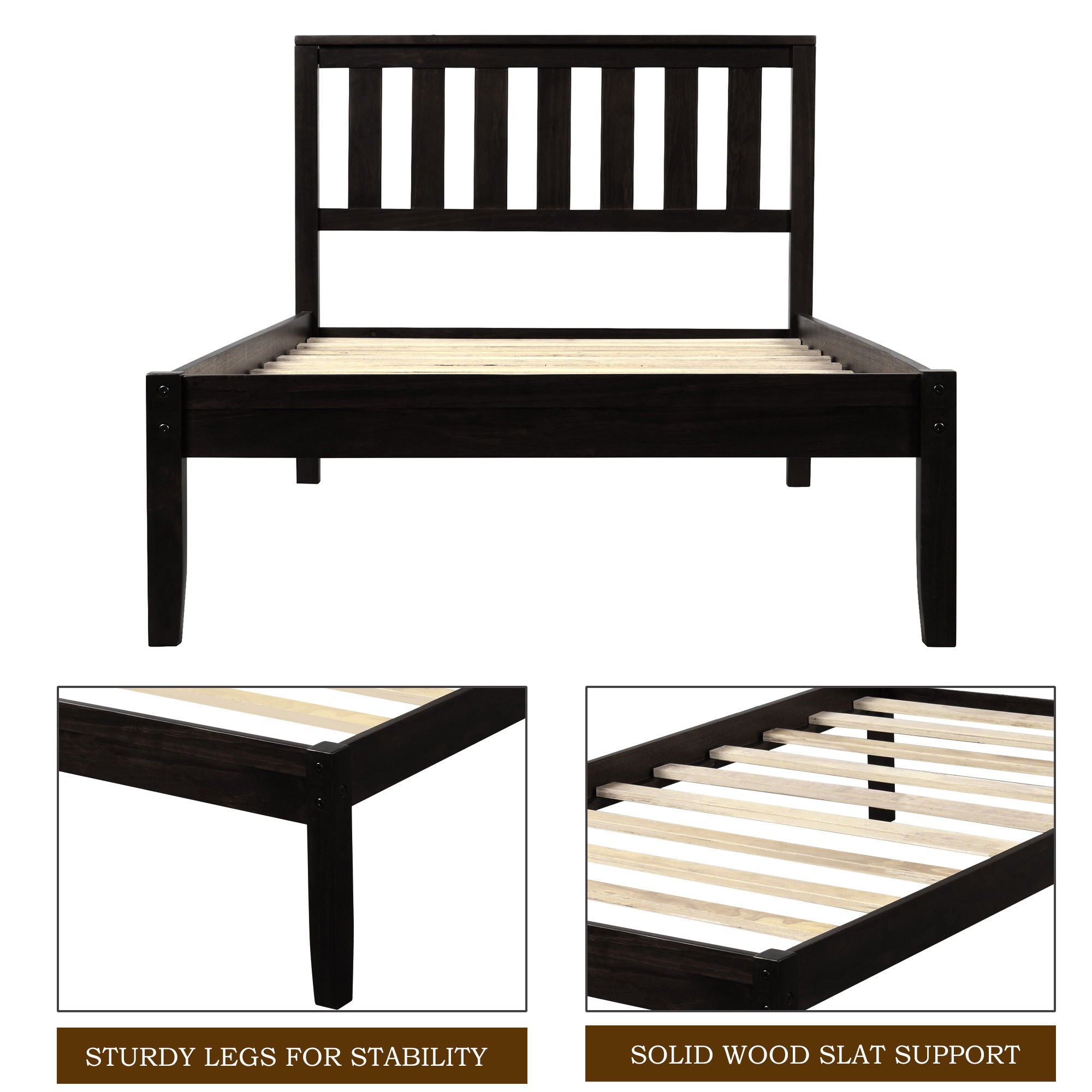 Platform Bed With Headboard, Footboard, Slat Support
