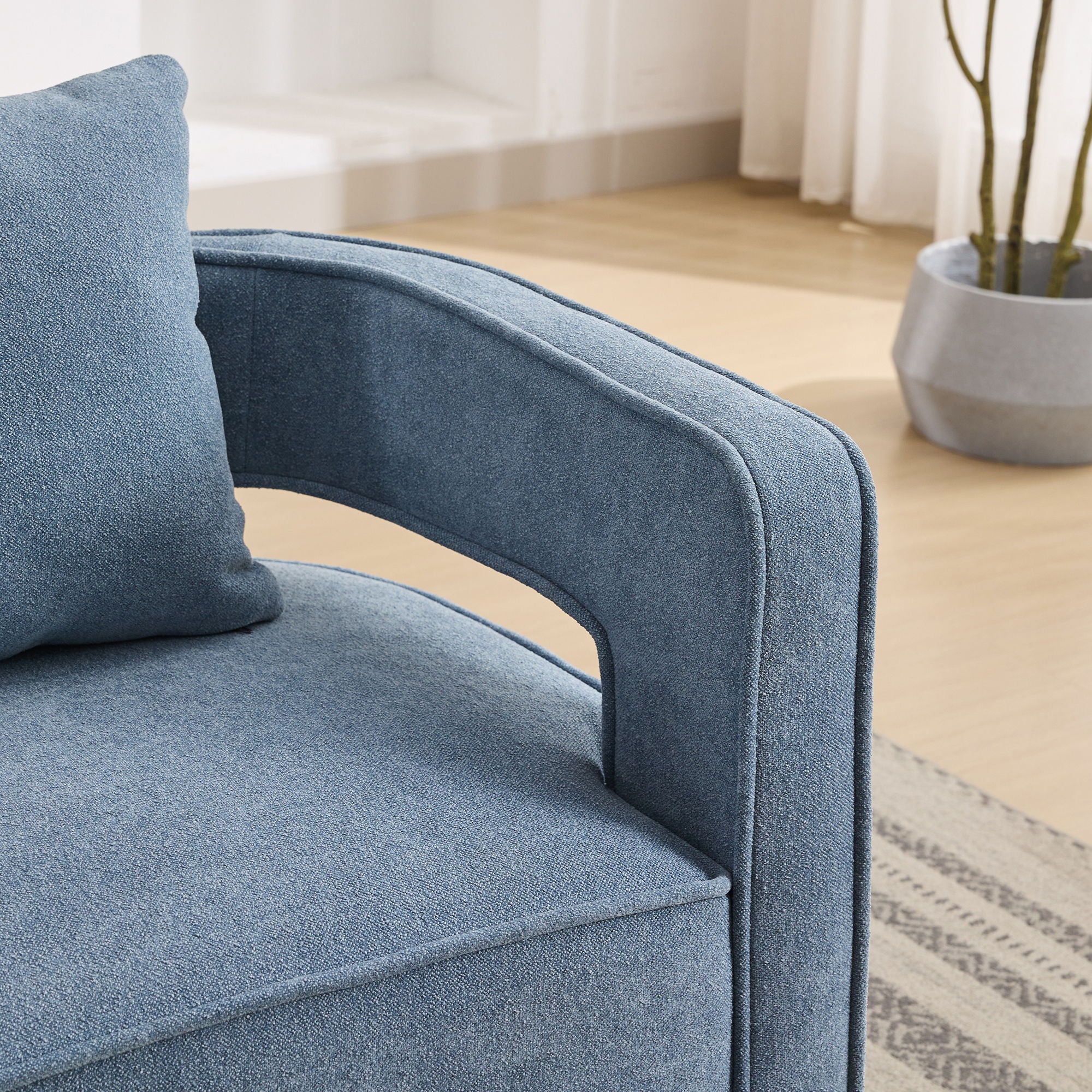 Swivel Accent Open Back Barrel Chair With Weathered Base