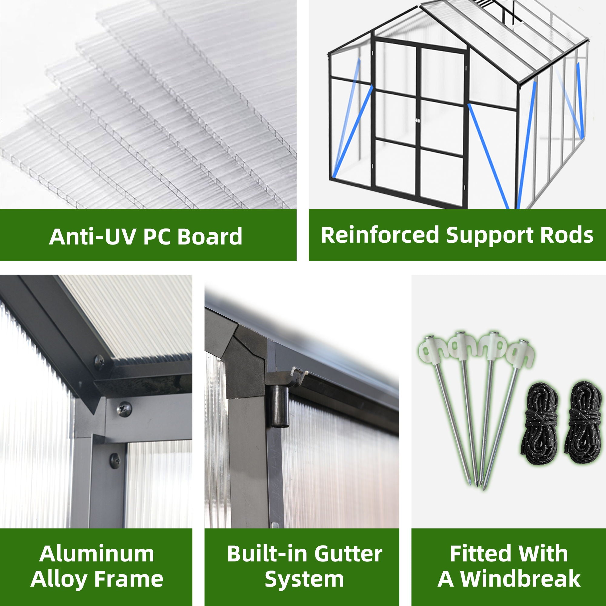 Gain Height Windproof Greenhouse All Season Outdoor Garden Shelter