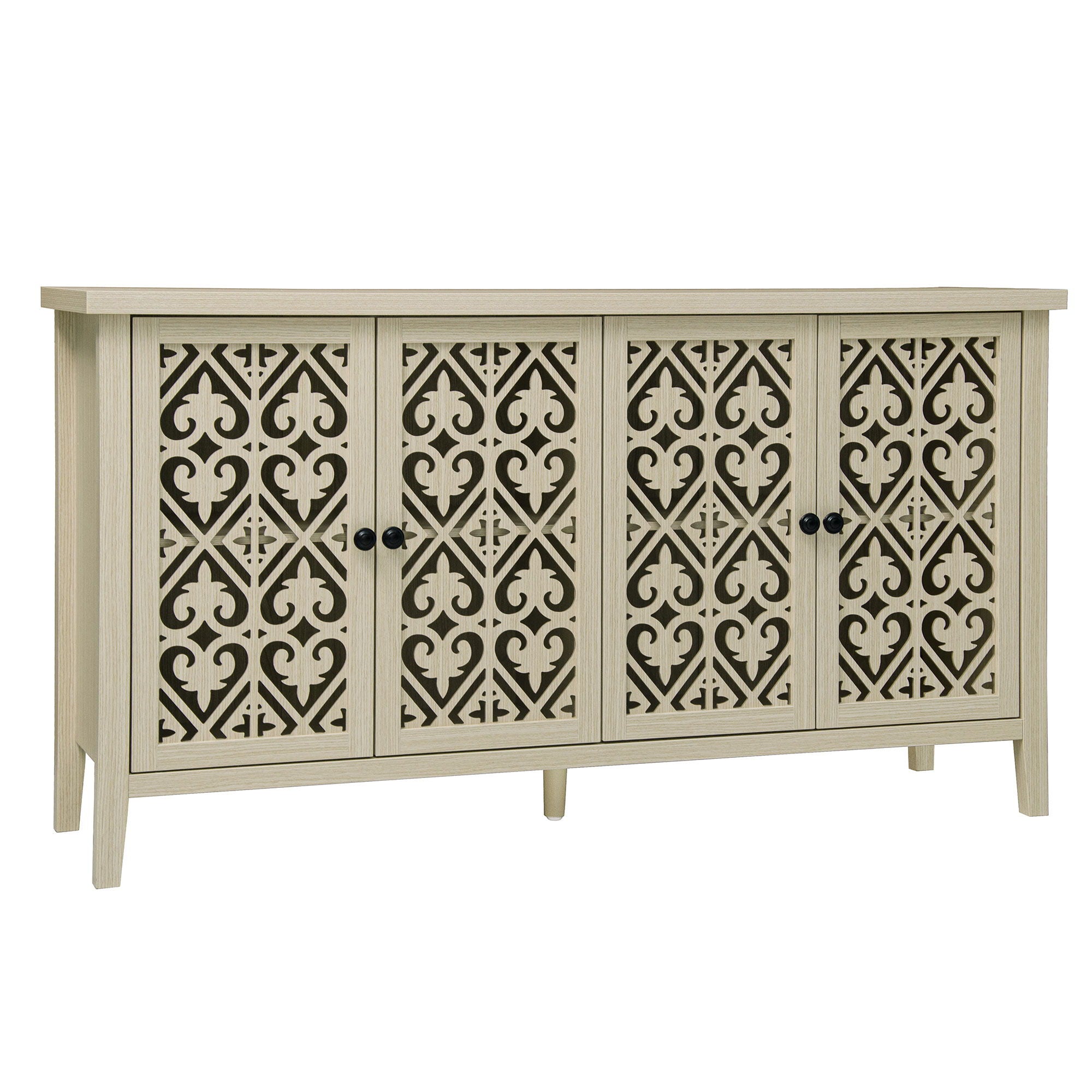 Hollowed Out Cabinet With 4 Doors, American Furniture, Suitable For Bedroom, Living Room, Study - Natural