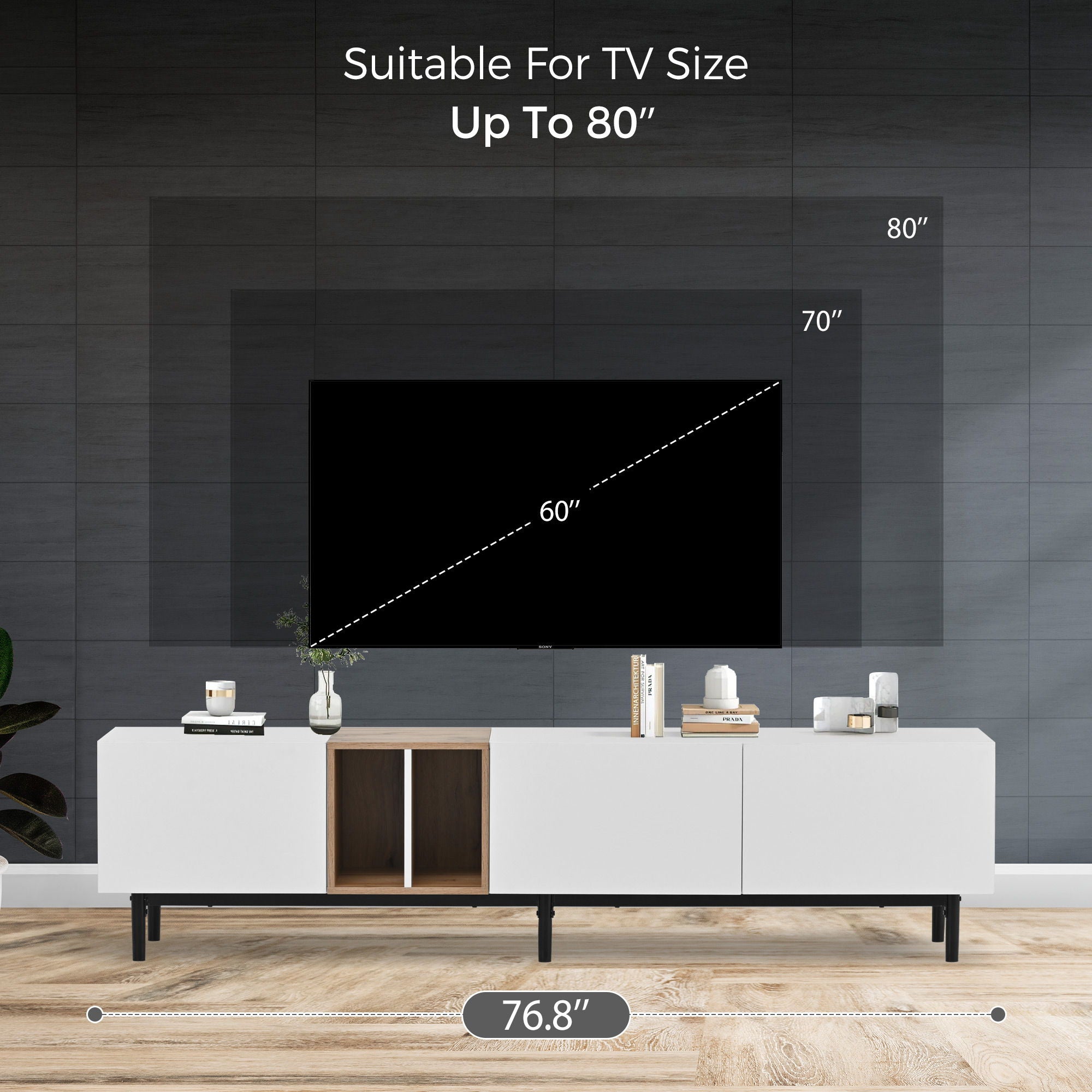 TV Stand With 3 Doors, Media Console Table