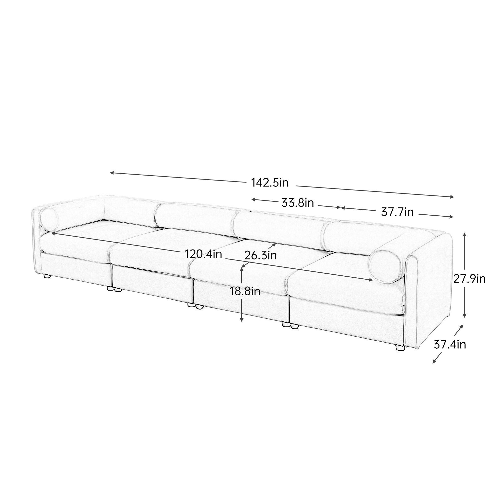 Stylish Chenille Sofa With Storage Seat And Cylindrical Backrest - Best Buy Furniture