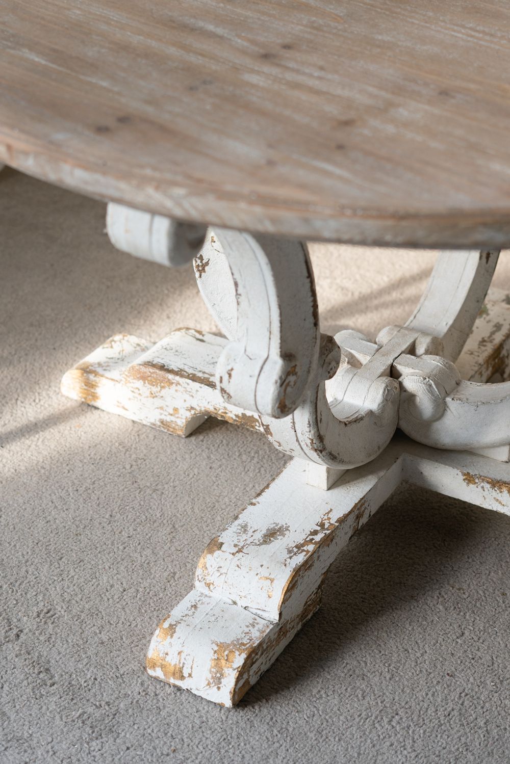 Round Wooden Coffee Table With Distressed Scrollwork Legs - Multicolor - Best Buy Furniture