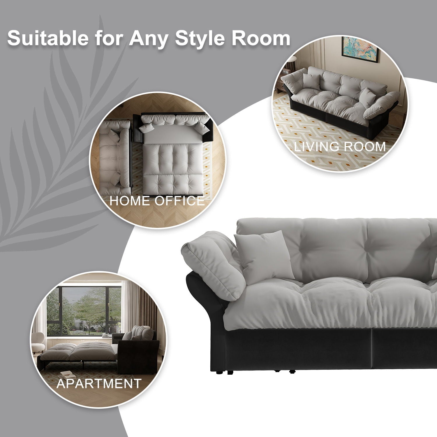 Queen Pull Out Sofa Bed, 3 In 1 Convertible Sleeper Tufted With 2 Soft Pillows