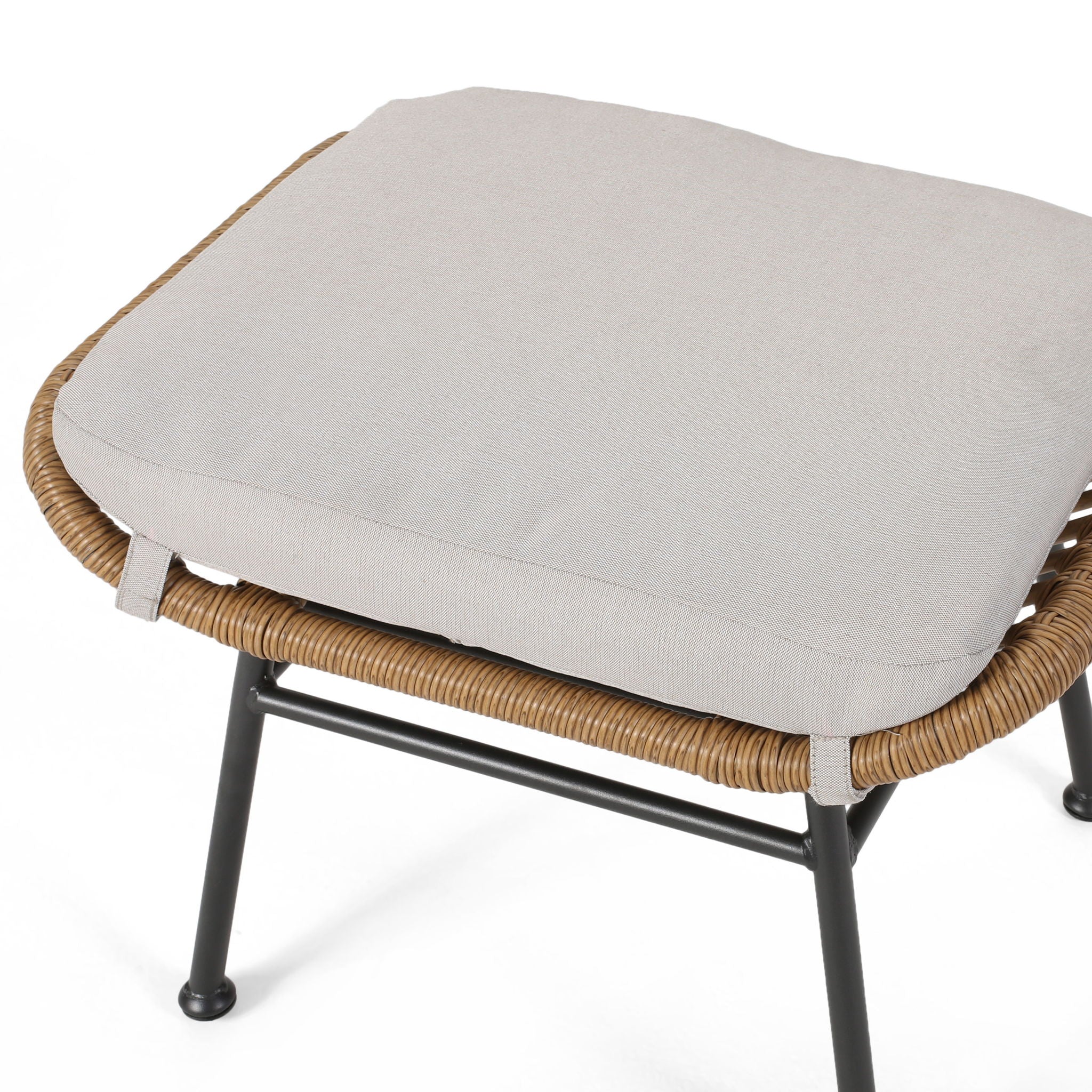 Outdoor Modern Boho Wicker Ottoman With Cushions (Set of 2)