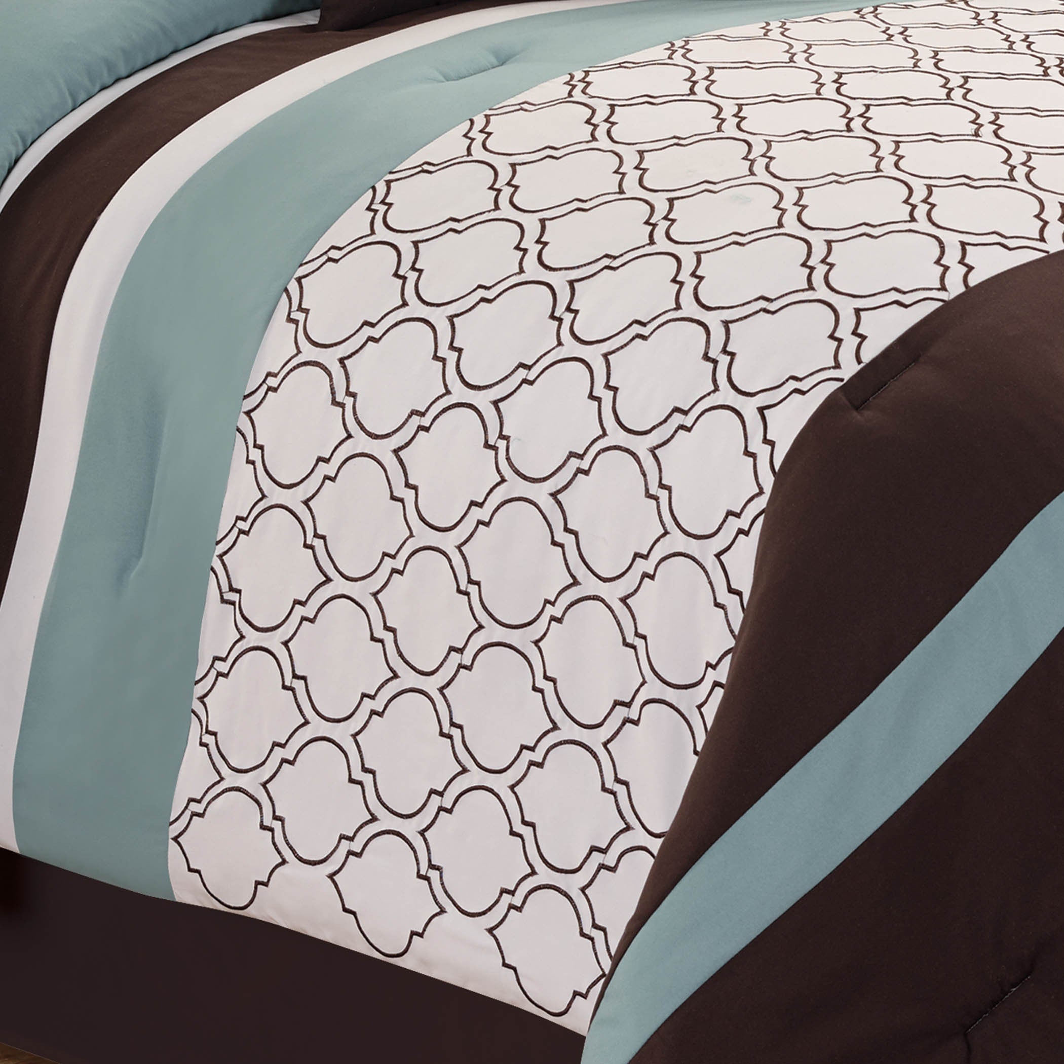 Tolbert 8 Pc Teal & Brown Geometric Embroidered Comforter Set