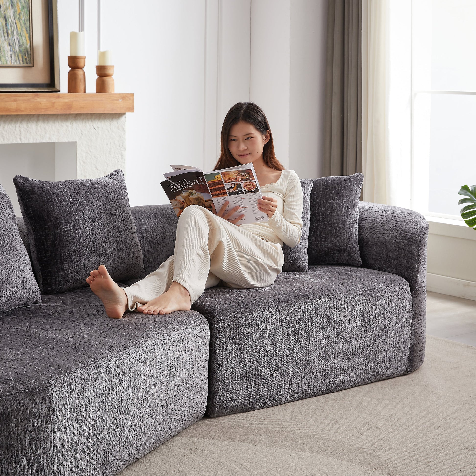 Modern Upholstered Oversized Sectional Sofa, 114-Inch Chenille - Best Buy Furniture