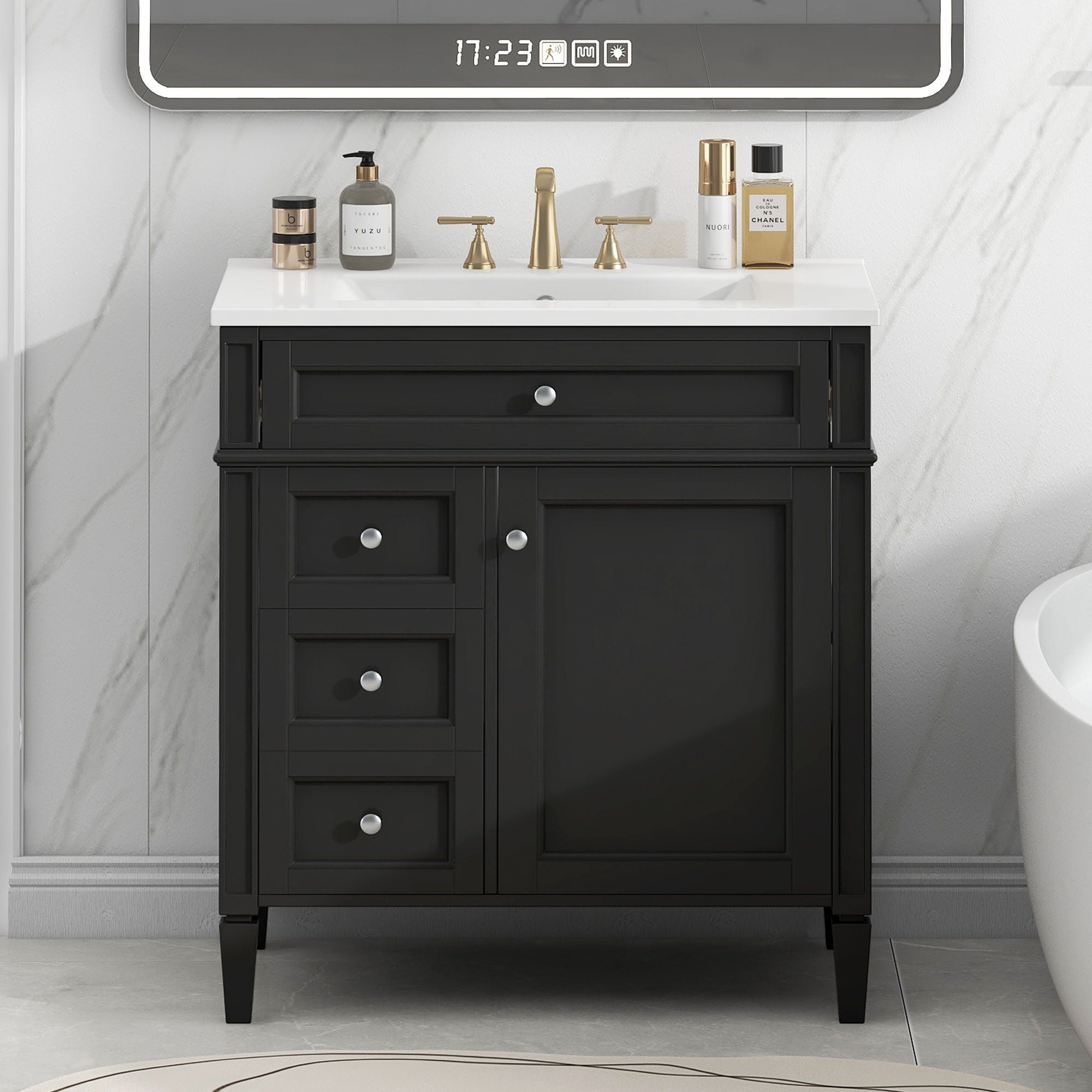 Bathroom Vanity With Top Sink, Storage Cabinet With 2 Drawers, Tip Out Drawer
