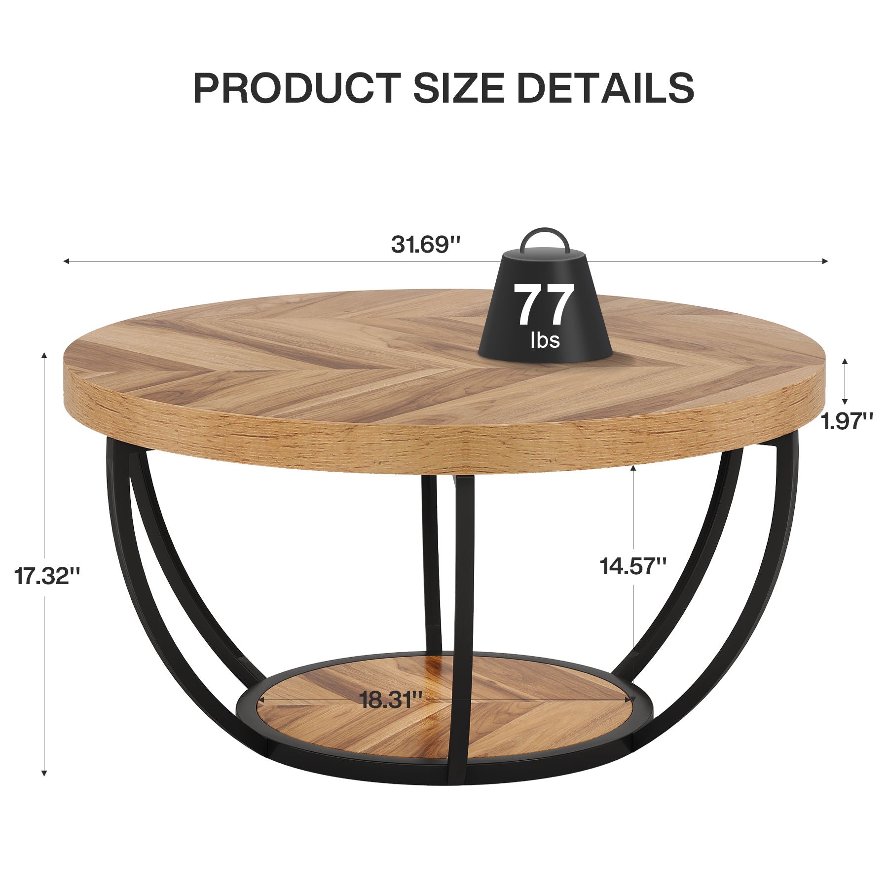 2 Tier Circle Coffee Table With Storage Shelves