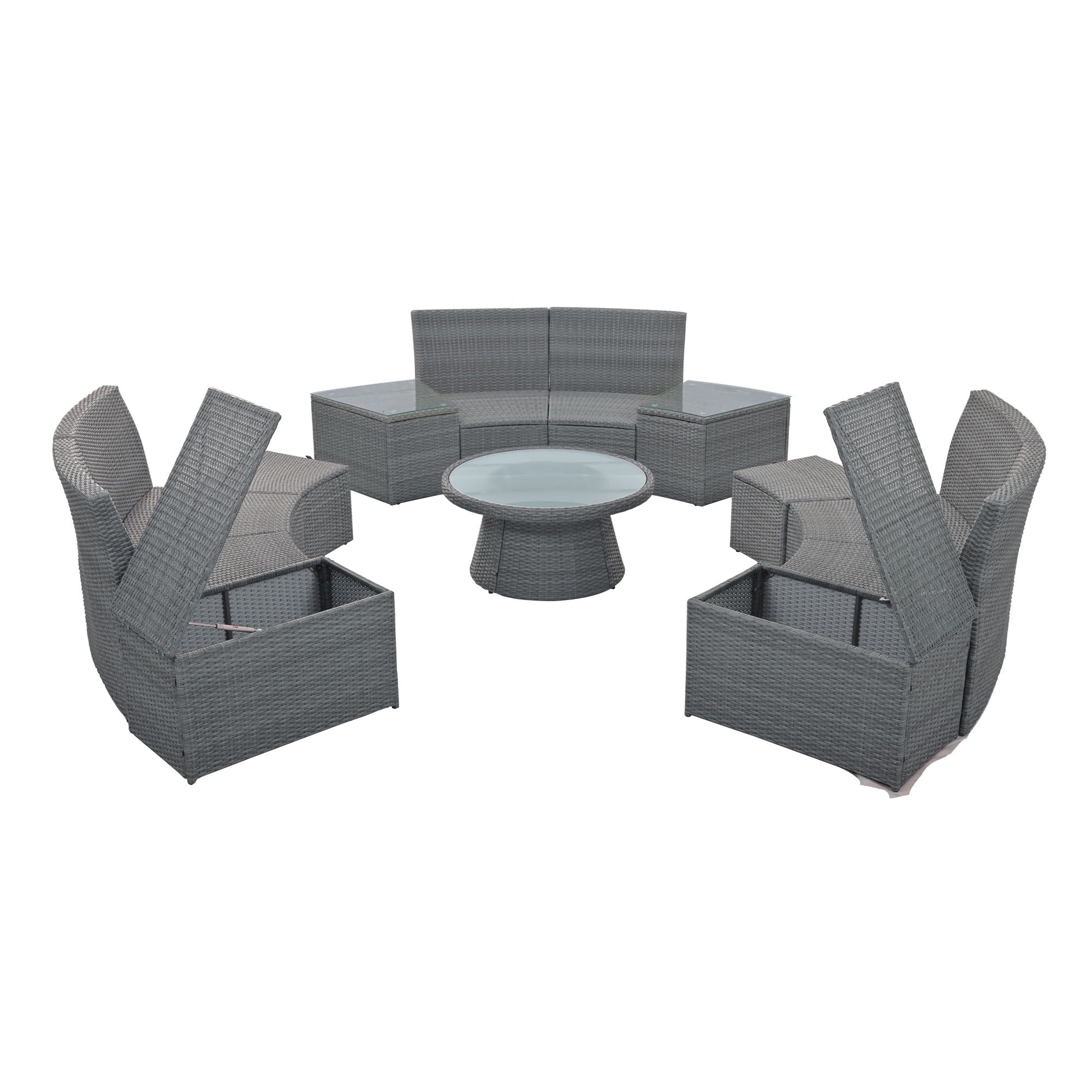 10 Piece Outdoor Sectional Half Round Patio Rattan Sofa Set