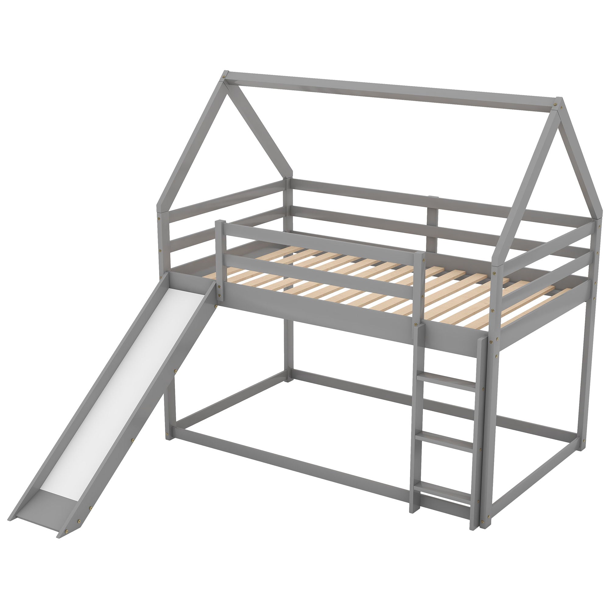 House Shape Bunk Bed With Slide And Ladder