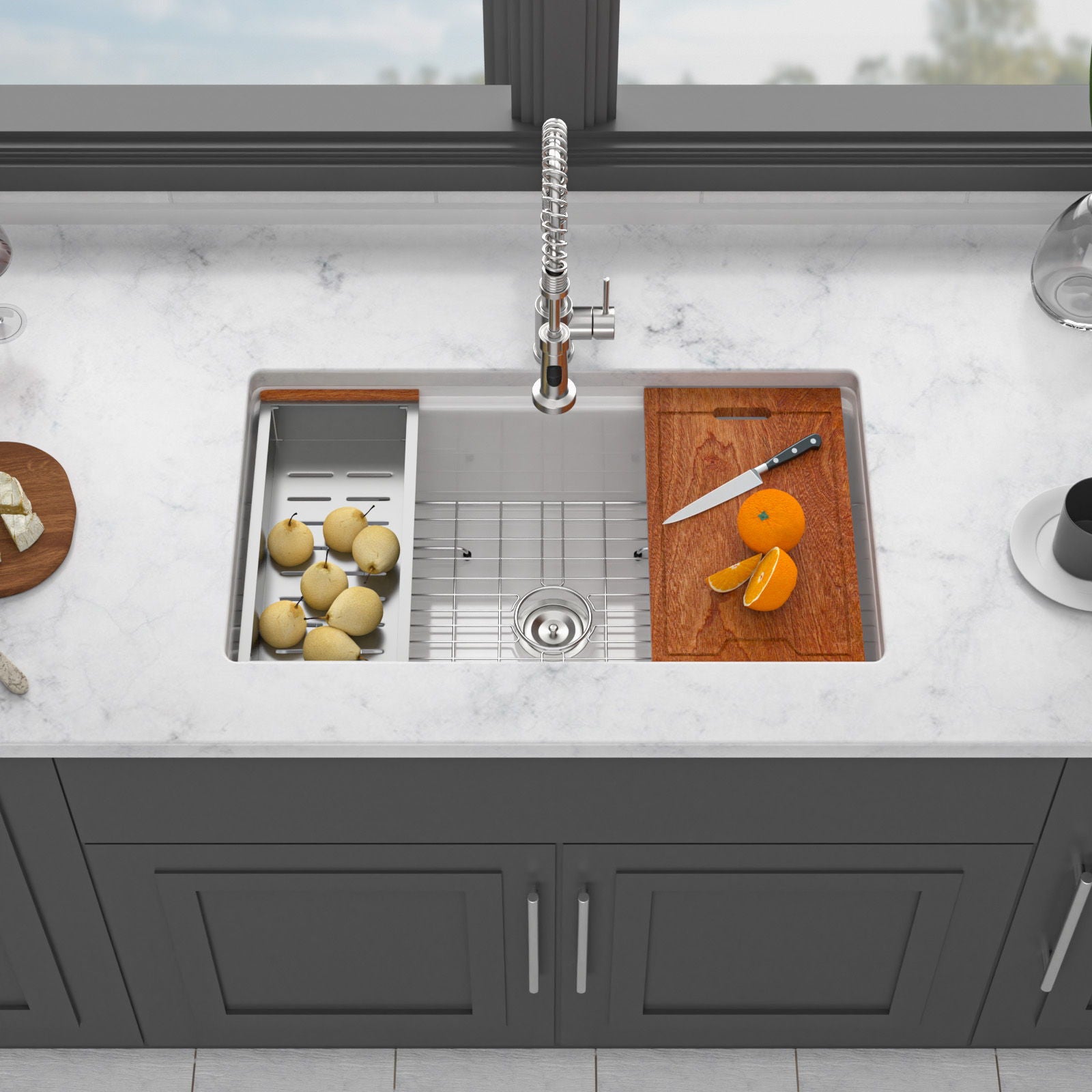 Undermount Workstation Single Bowl Porcelain Ceramic Kitchen Sink