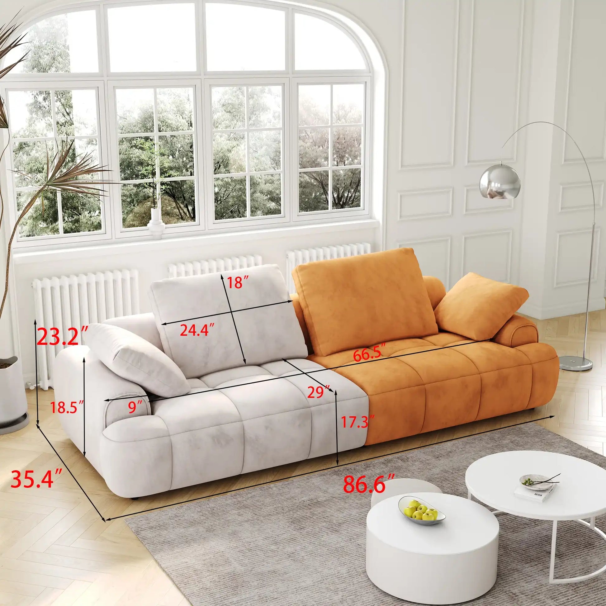 86.6″ Large size two Seat Sofa,Modern Upholstered,Gray paired with yellow suede fabric Increase in sitting height - Best Buy Furniture