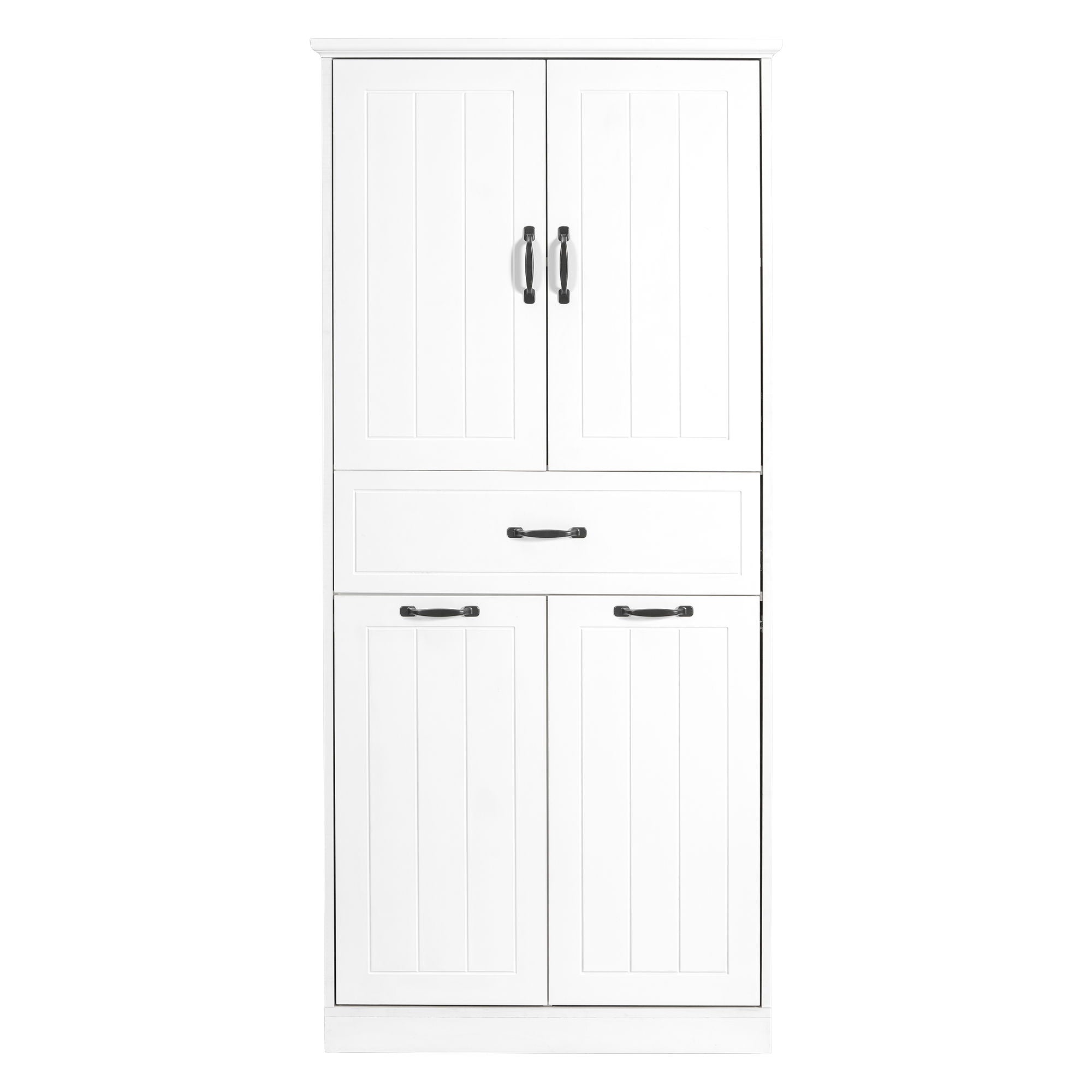 Modern Bathroom Storage Cabinet With Two Laundry Baskets, One Drawer, Adjustable Shelf