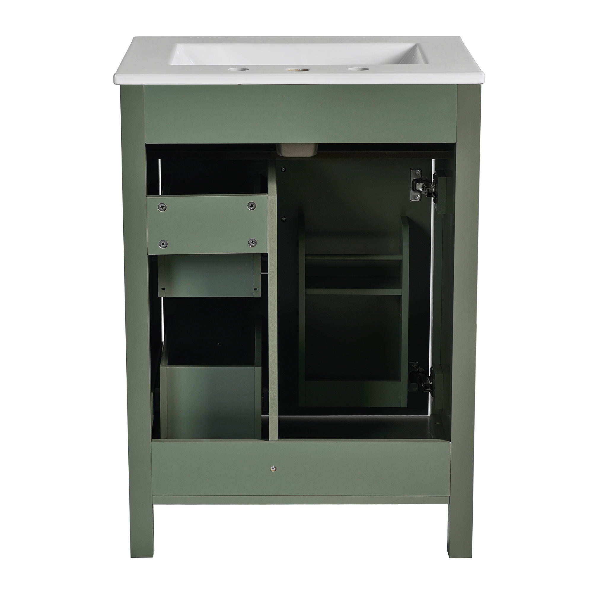 Elegant Bathroom Vanity With Ceramic Sink, Soft Close Doors And Drawers, Double Storage Racks