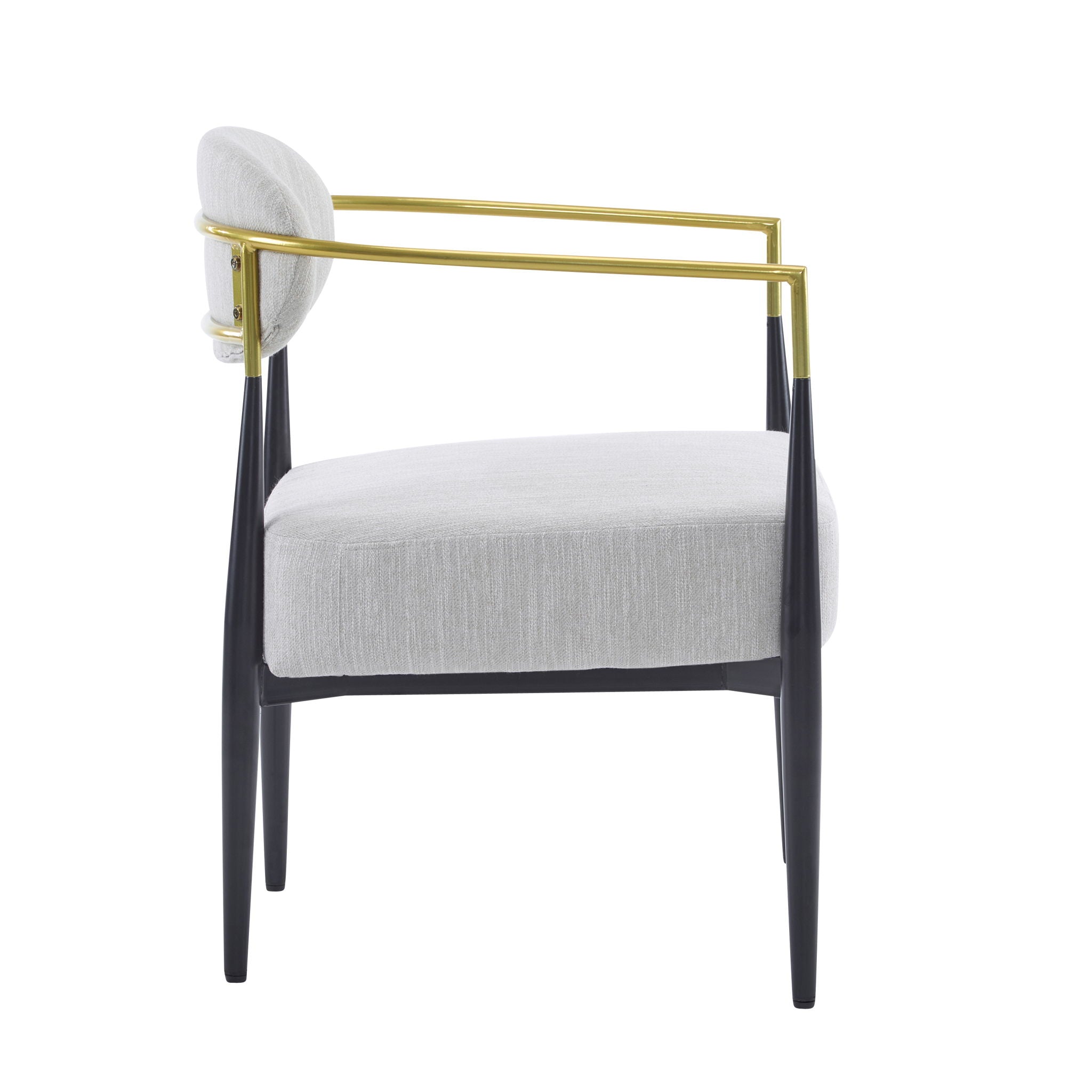 Mid Century Modern Upholstered Accent Armchair With Tapered Legs - Beige / Black / Gold