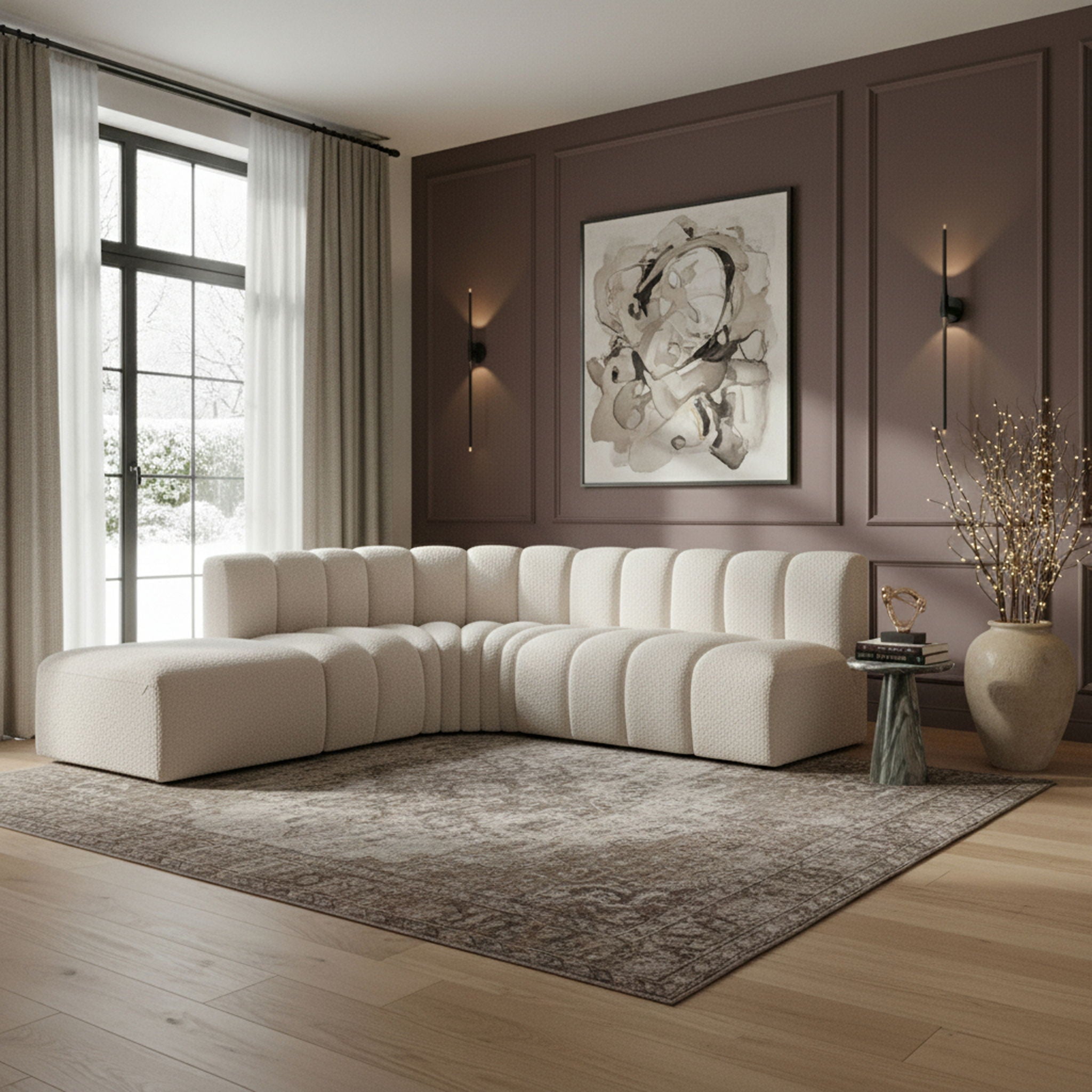 Arc - Boucle Fabric 5 Piece Corner Modular Sofa