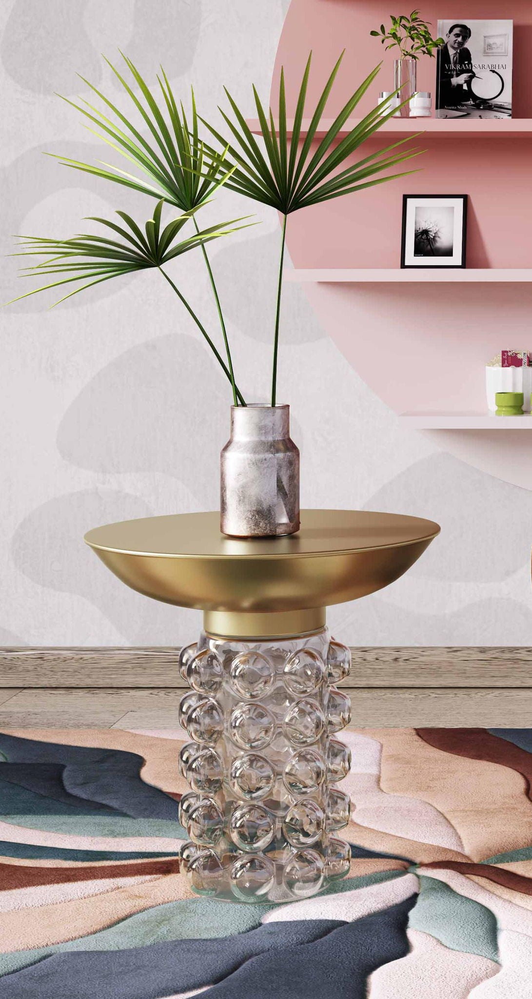 Bubble - Glass / Brass Side Table - Light Brown