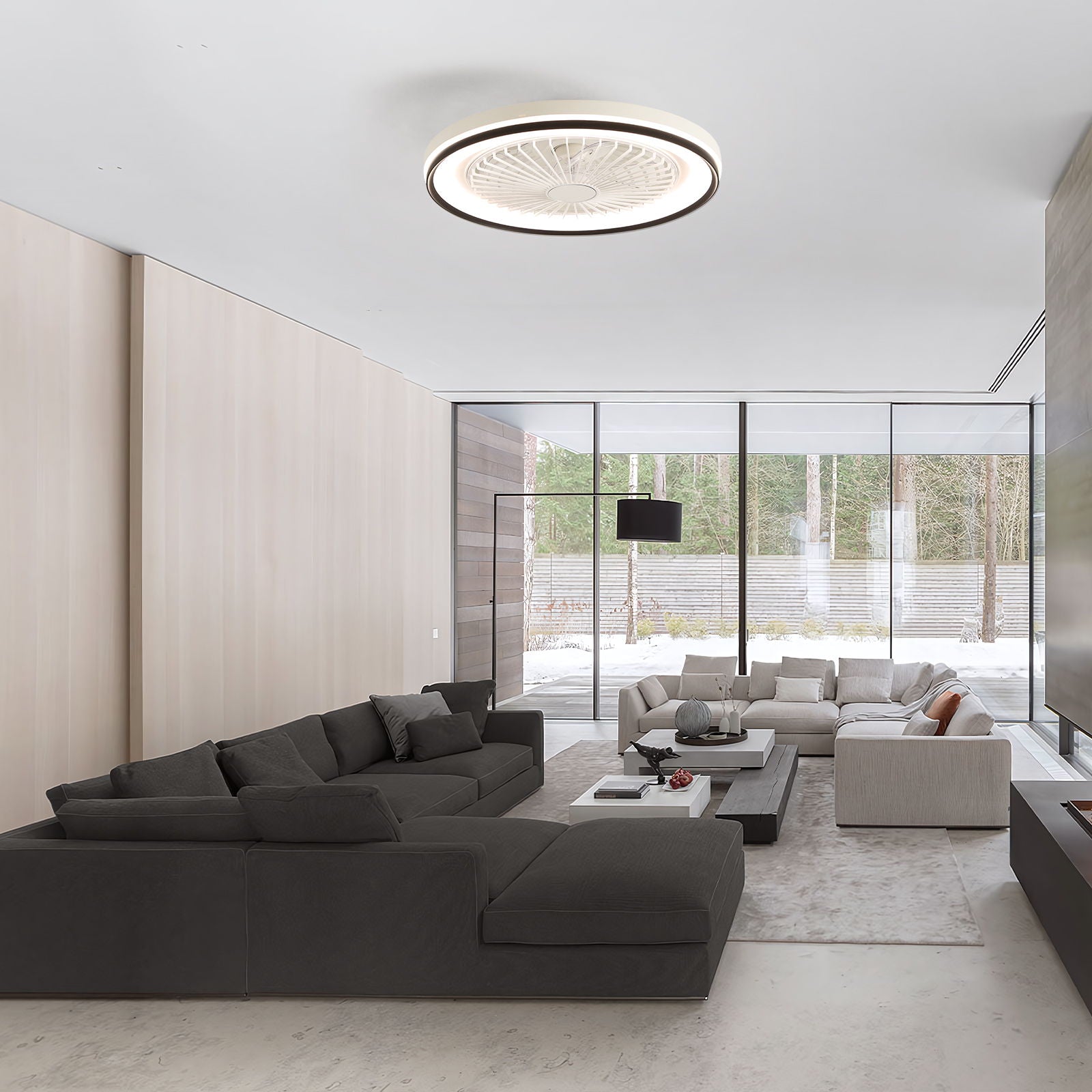 RGB Dimmable LED Bladeless Ceiling Fan With Remote Control, Flush Mount - White