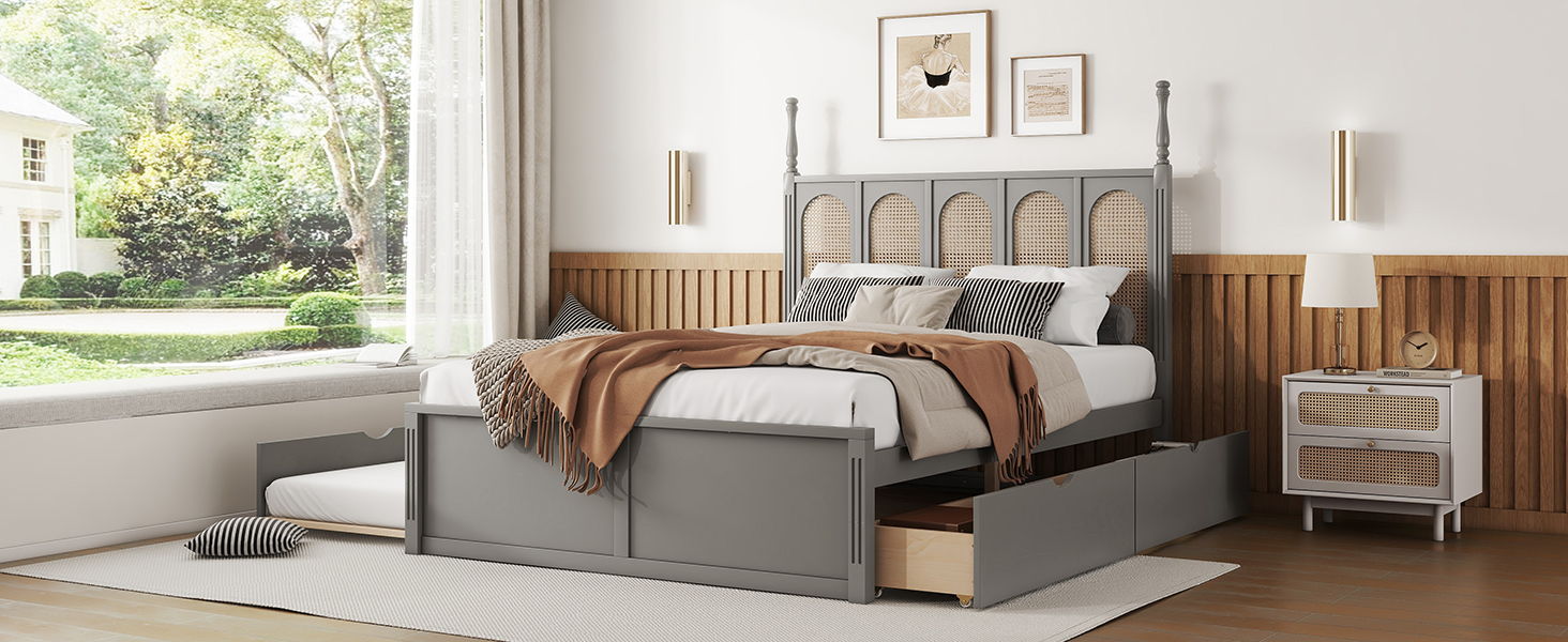 Platform Bed With With 2 Big Drawers With Trundle