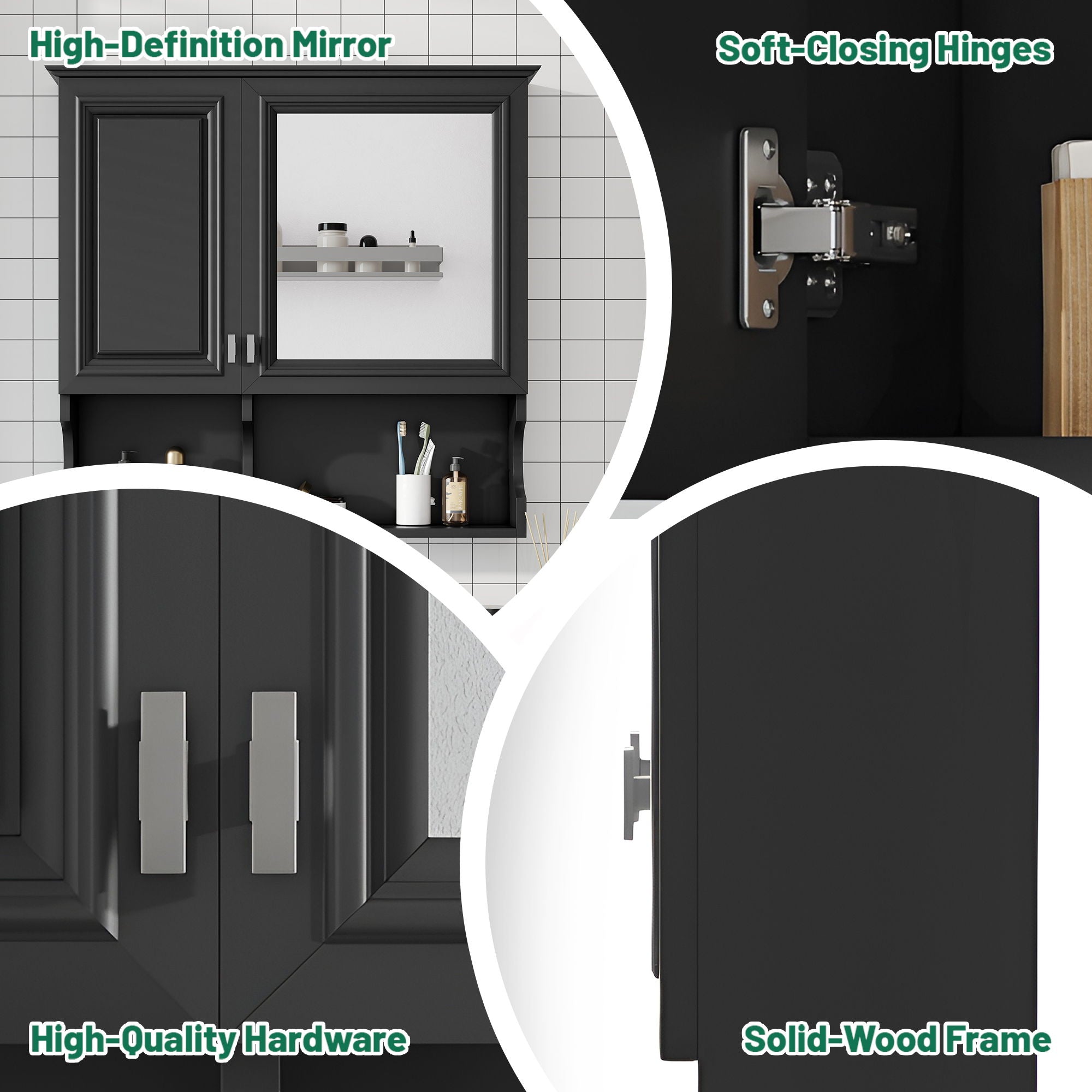 Wall Mounted Mirror Medicine Cabinet, Bathroom Storage With Doors And Open Shelves