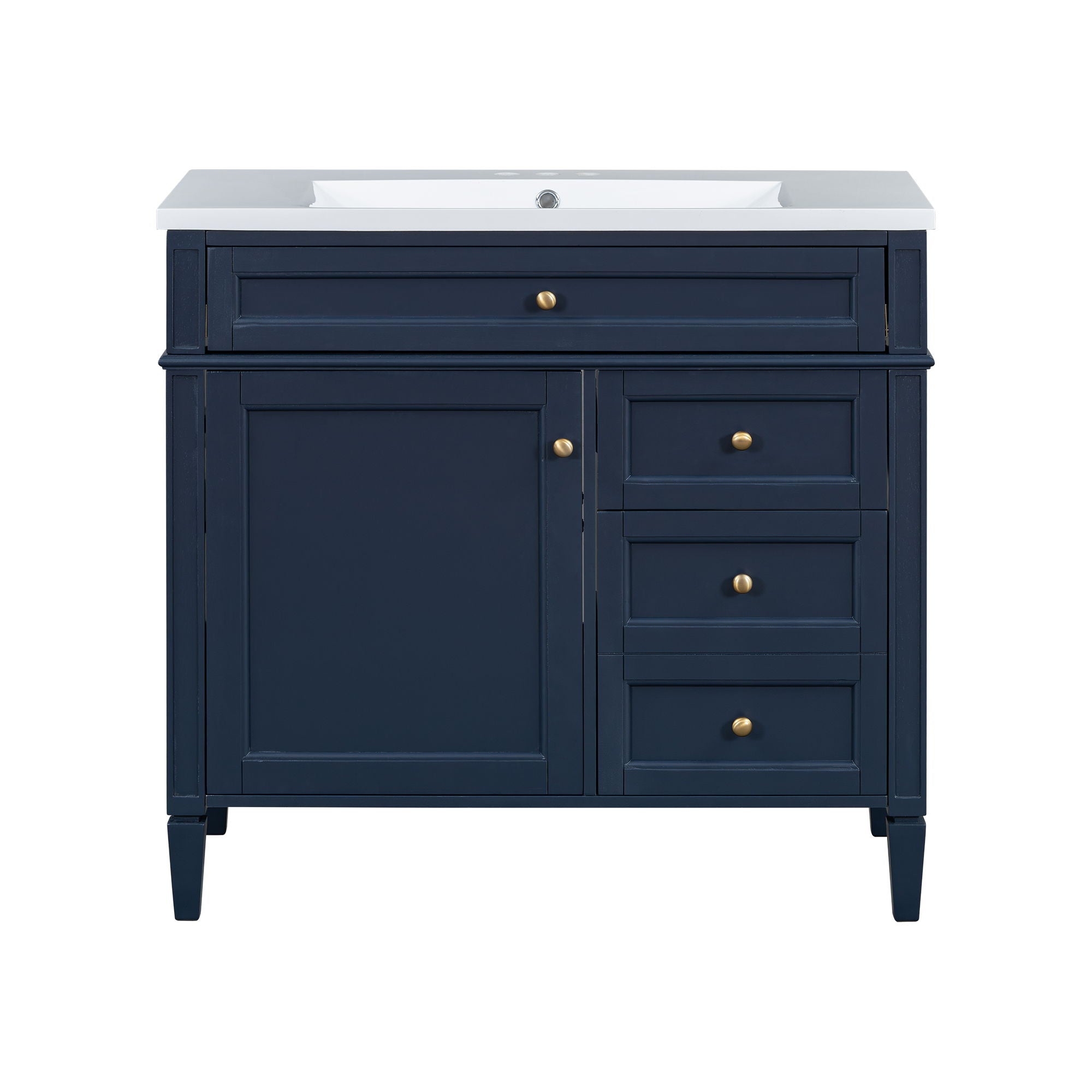 Bathroom Vanity With Top Sink, Storage Cabinet With Mirror, 2 Doors, 3 Drawers, 6 Open Shelves