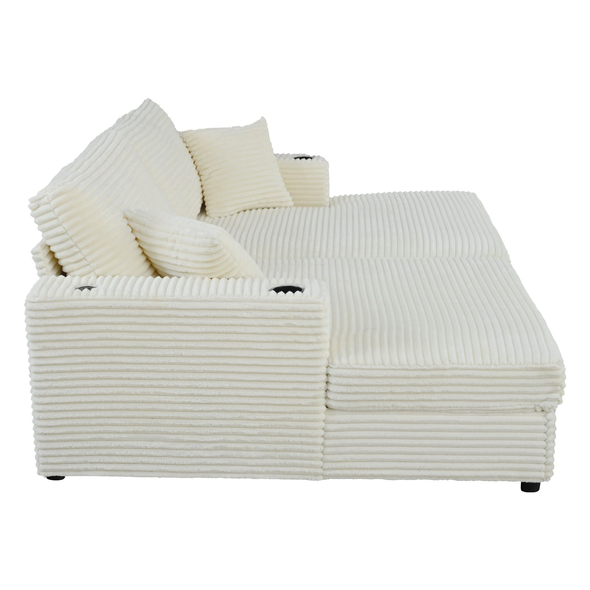 Oversized Loveseat Chaise With 2 USB Ports, 2 Cup Holders And 2 Throw Pillows