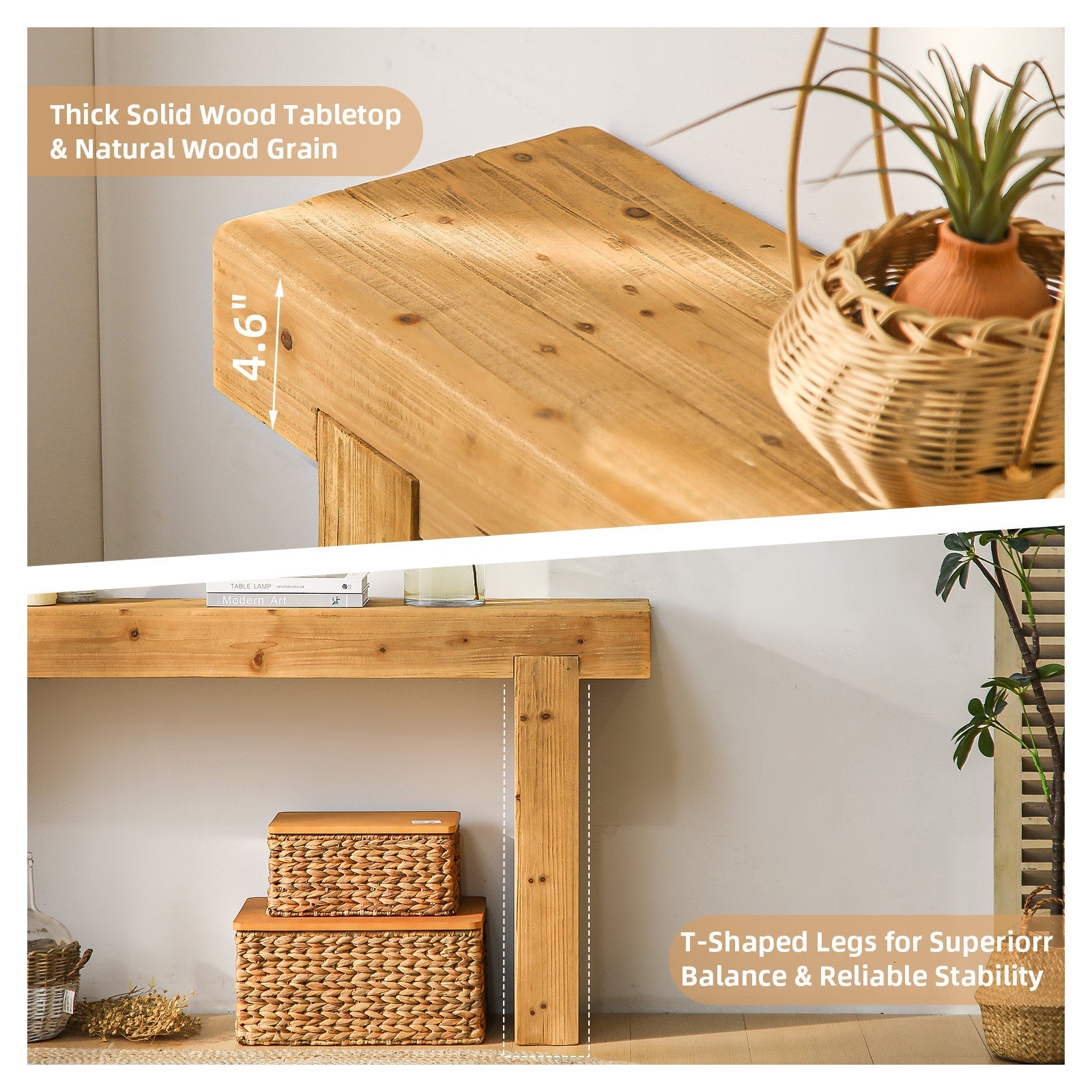 63" Solid Wood Console Table – Rustic Farmhouse Sofa Table