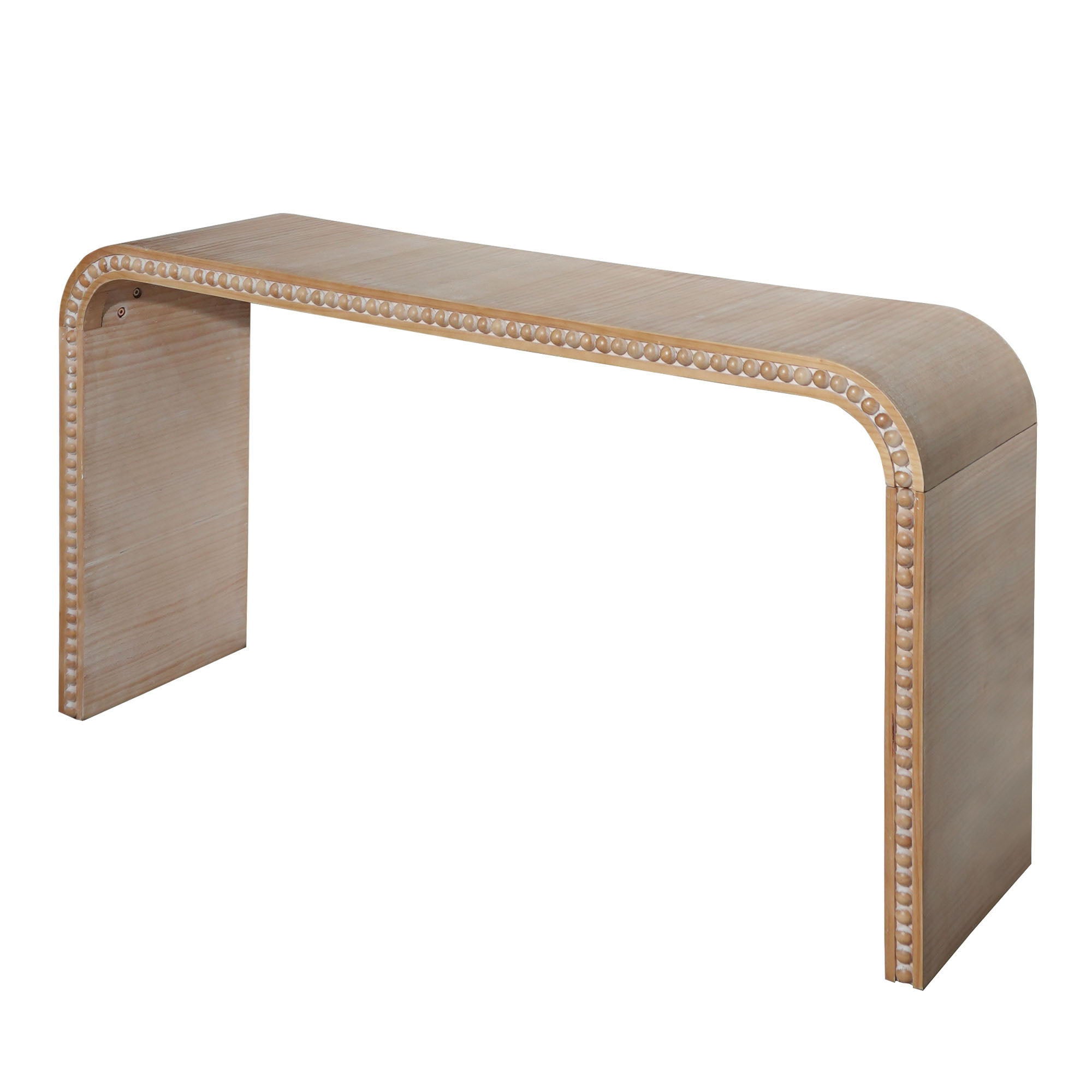 Console Table With Wood Beads Curved Waterfall Style Table - Antique Natural / Natural / Rustic / Natural / White