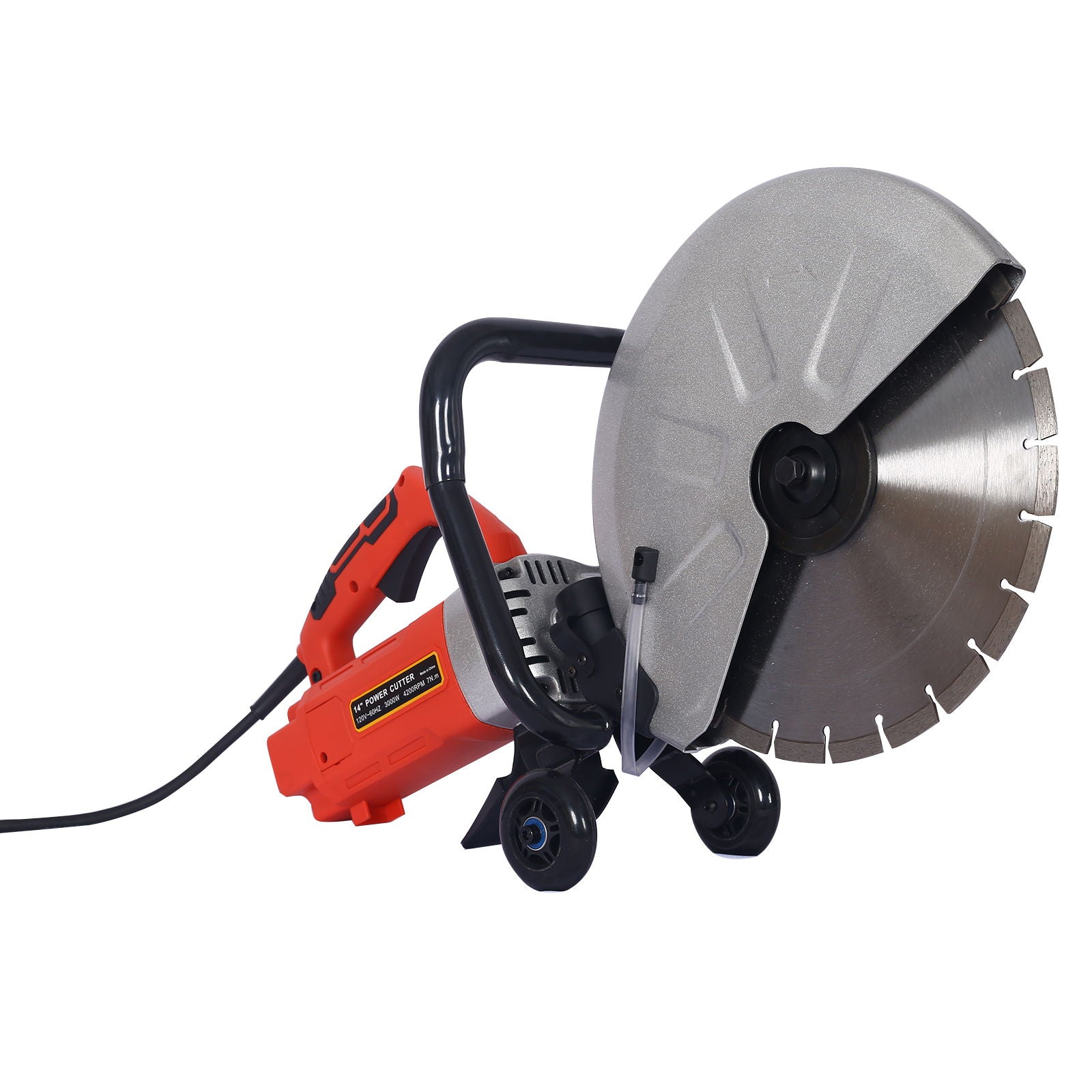14" Electric Cut Off Saw Wet / Dry Concrete Saw Cutter With Guide Roller And Water Line Attachment, 3000W - Black / Silver