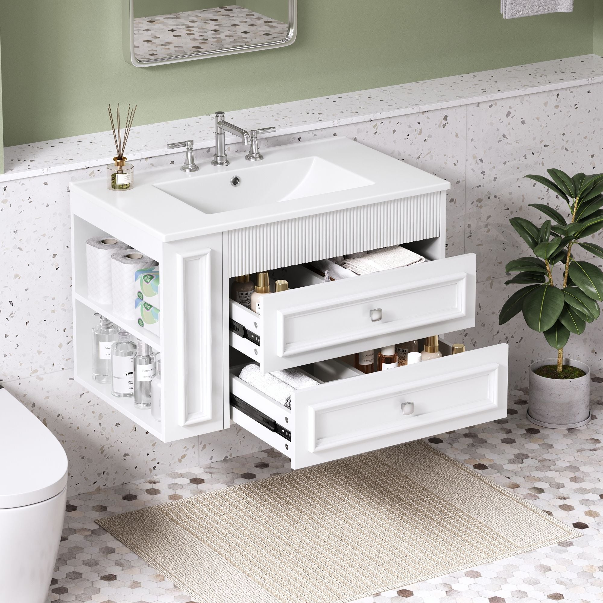 Wall Mounted Bathroom Vanity With 2 Drawers, Sink, Floating Storage Unit