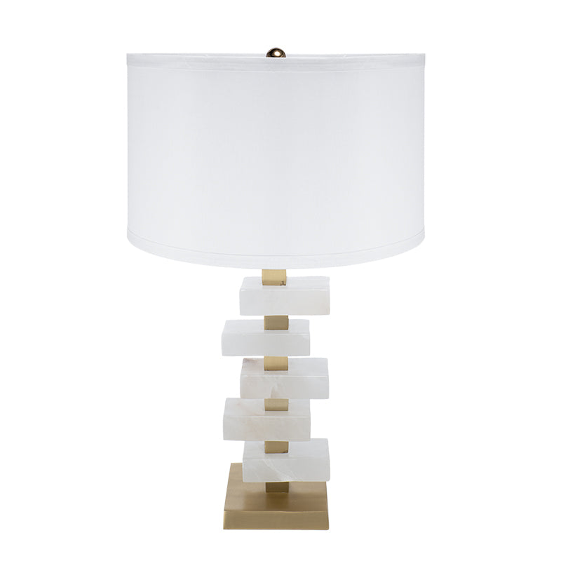 D15x26.7' White and Gold Alabaster Slab Table Lamp