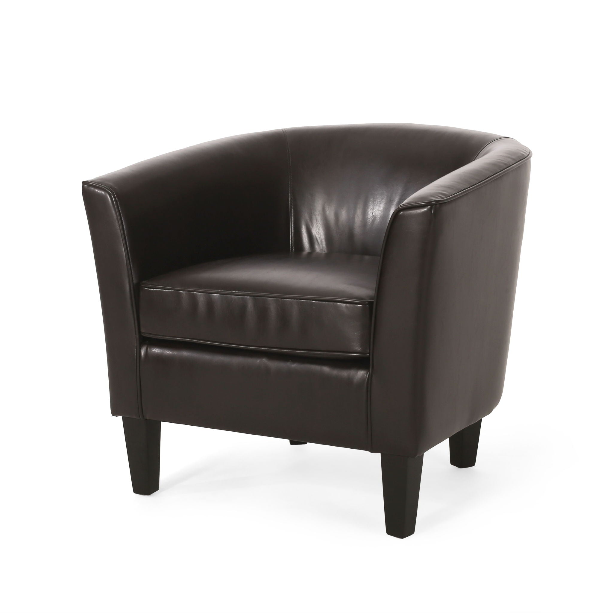 Upholstered Leather Club Chair With Flared Armrests - Brown