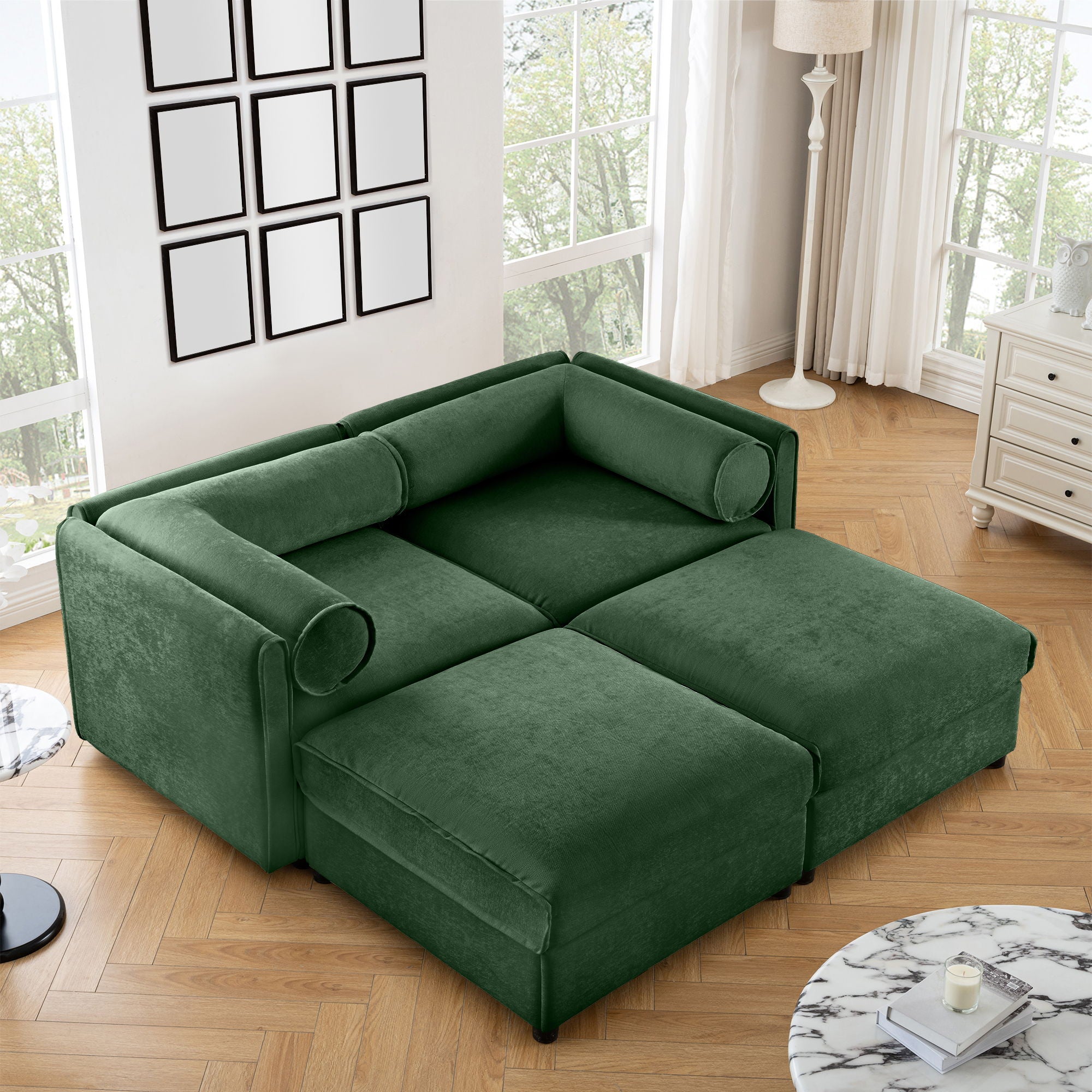 Contemporary Elegant White Chenille Sofa With Storage And Ottoman