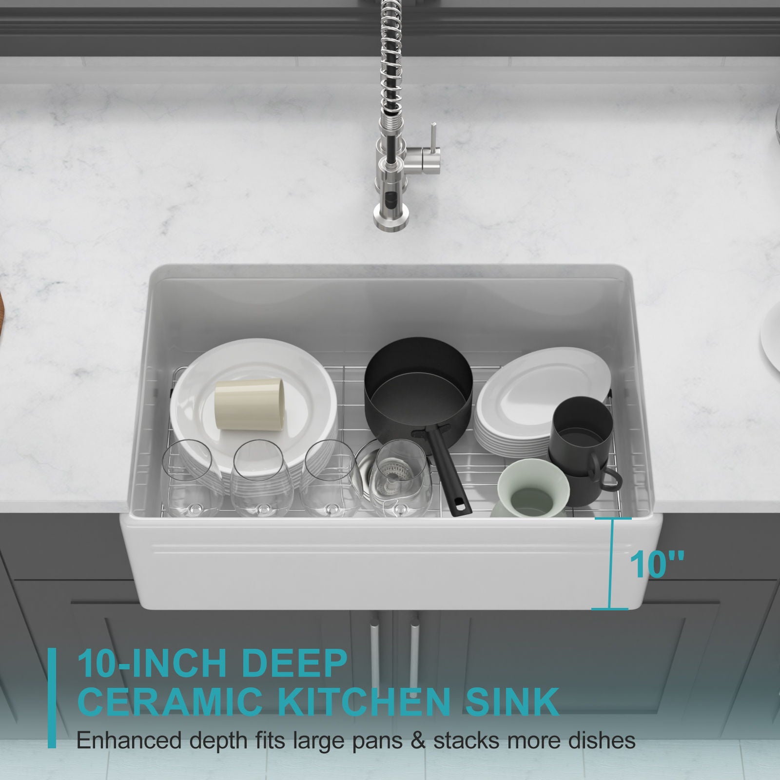 Apron-Front Reversible Single Bowl Kitchen Sink With Accessories - White