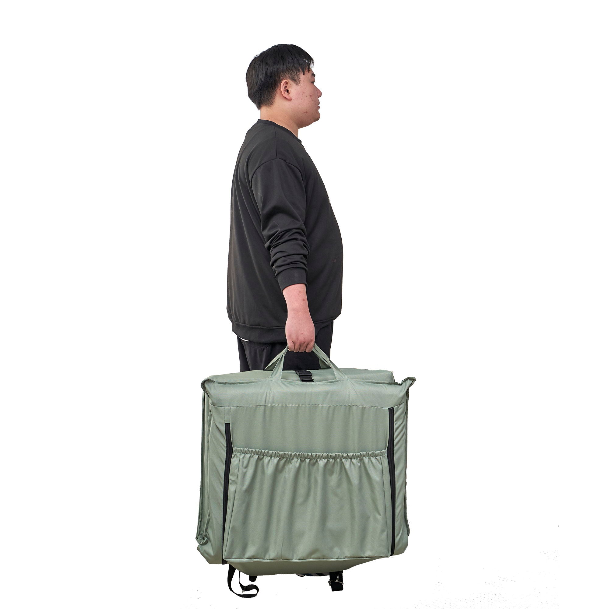 Foldable Portable Camping Chair With Carry Bag 14 Position Adjustable Recliner For Adults Cotton & Metal Frame For Outdoor Travel, Picnic, Or BBQ - Light Green