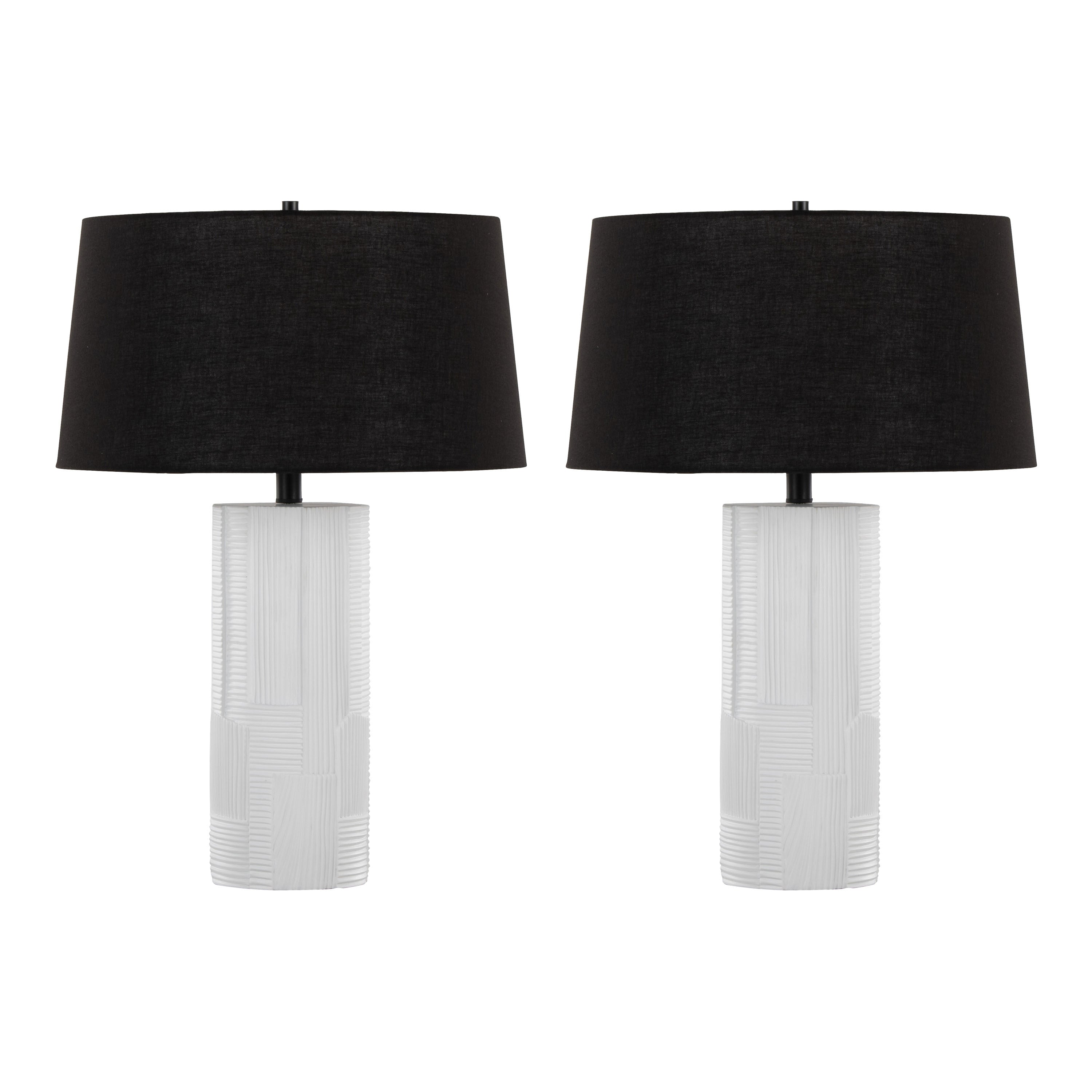 Petra 26" Contemporary Polyresin Table Lamp in Cream and Black - Set of 2