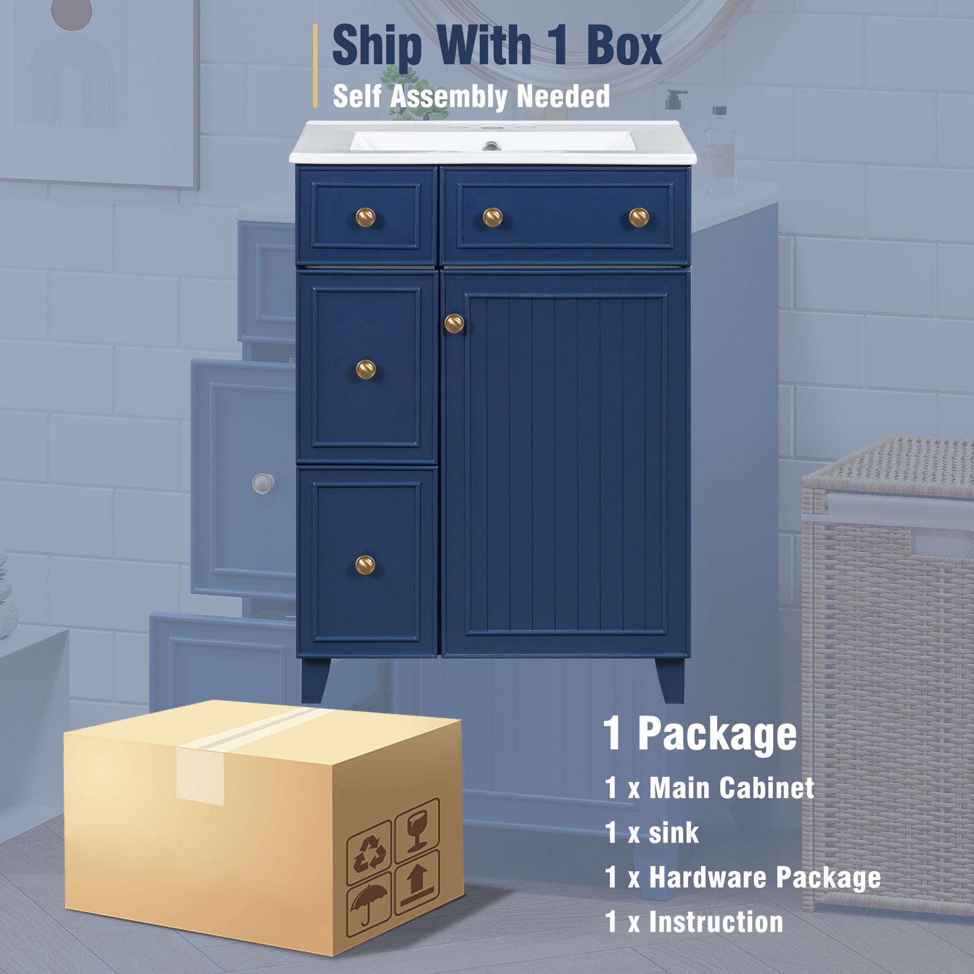 Bathroom Vanity Cabinet With Sink - Blue