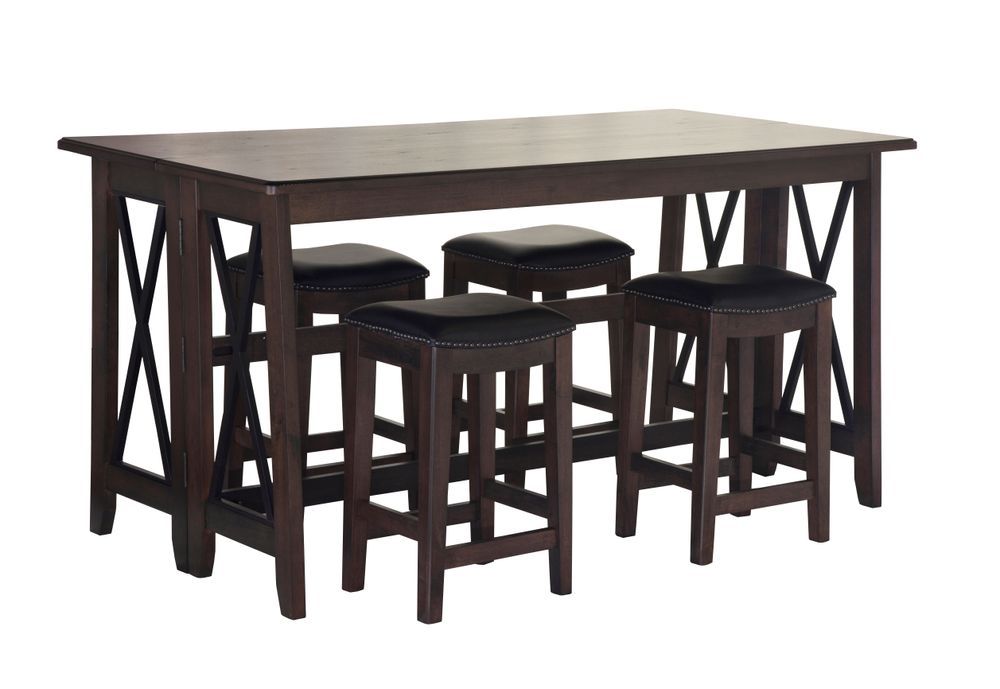 Drop Leaf Table With 4 Stools - Dark Brown - Best Buy Furniture