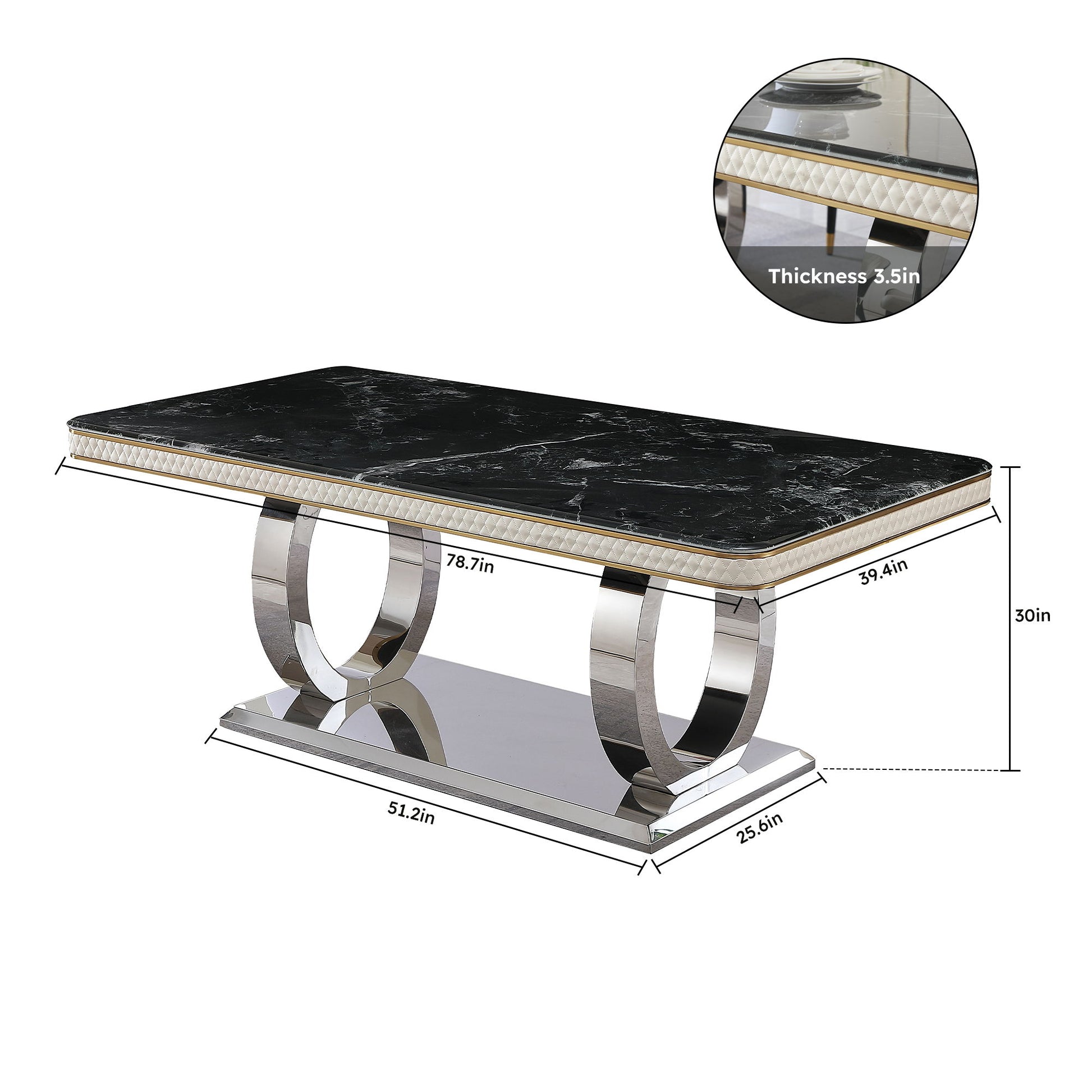 Luxury Modern Dining Table With 6 Chairs Marble Top Titanium Plated Base - Black - Best Buy Furniture